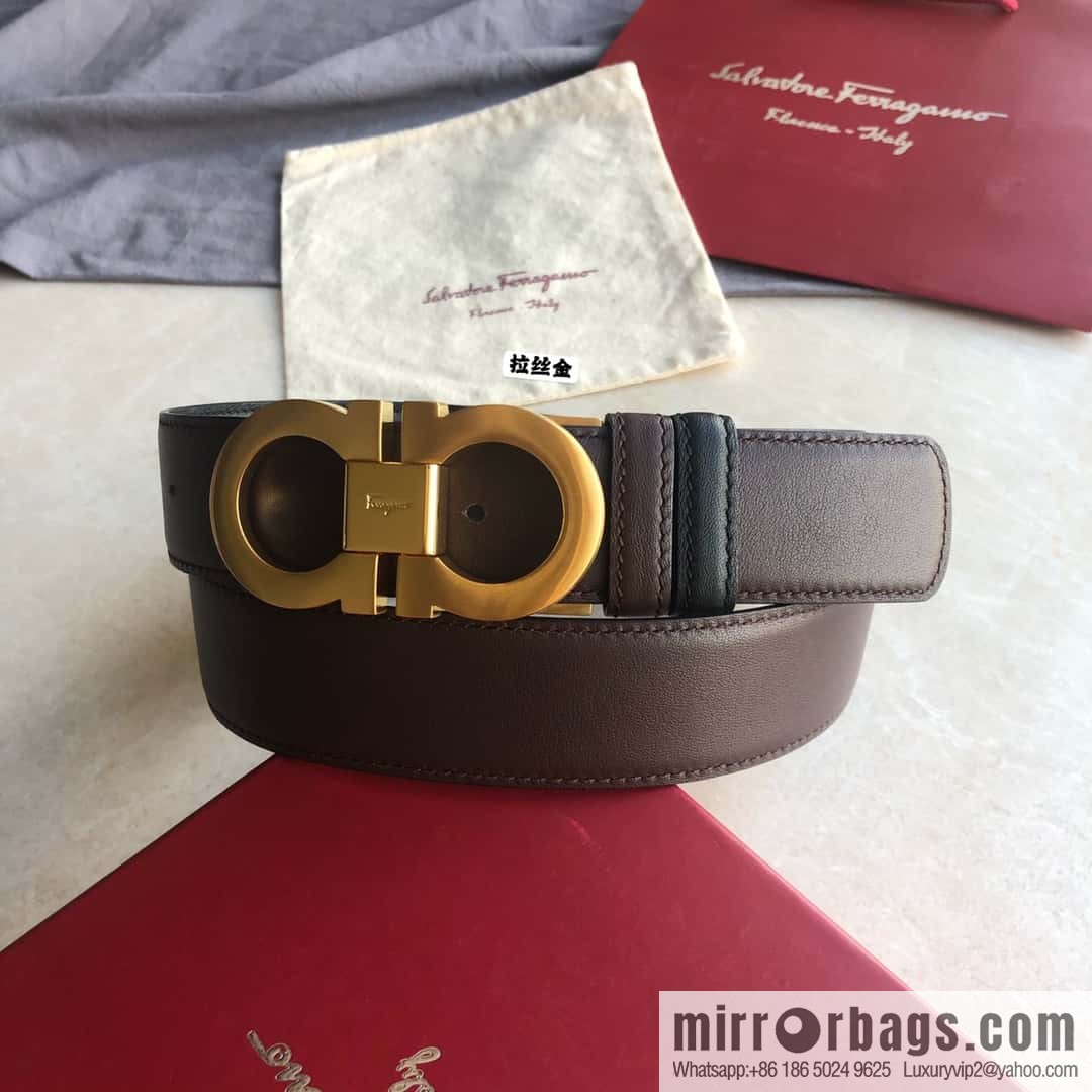 Ferragamo Ferragamo Men's Cowhide Black Double Sided Available Counter Version Board Buckle Belt 3.5cm