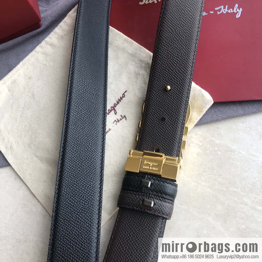 Ferragamo Ferragamo Men's Cowhide Black Double Sided Available Counter Version Board Buckle Belt 3.5cm