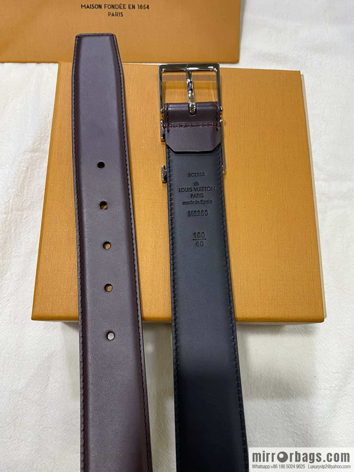LV calfskin shiny retouching metal LV pin buckle letter logo belt 3.5cm