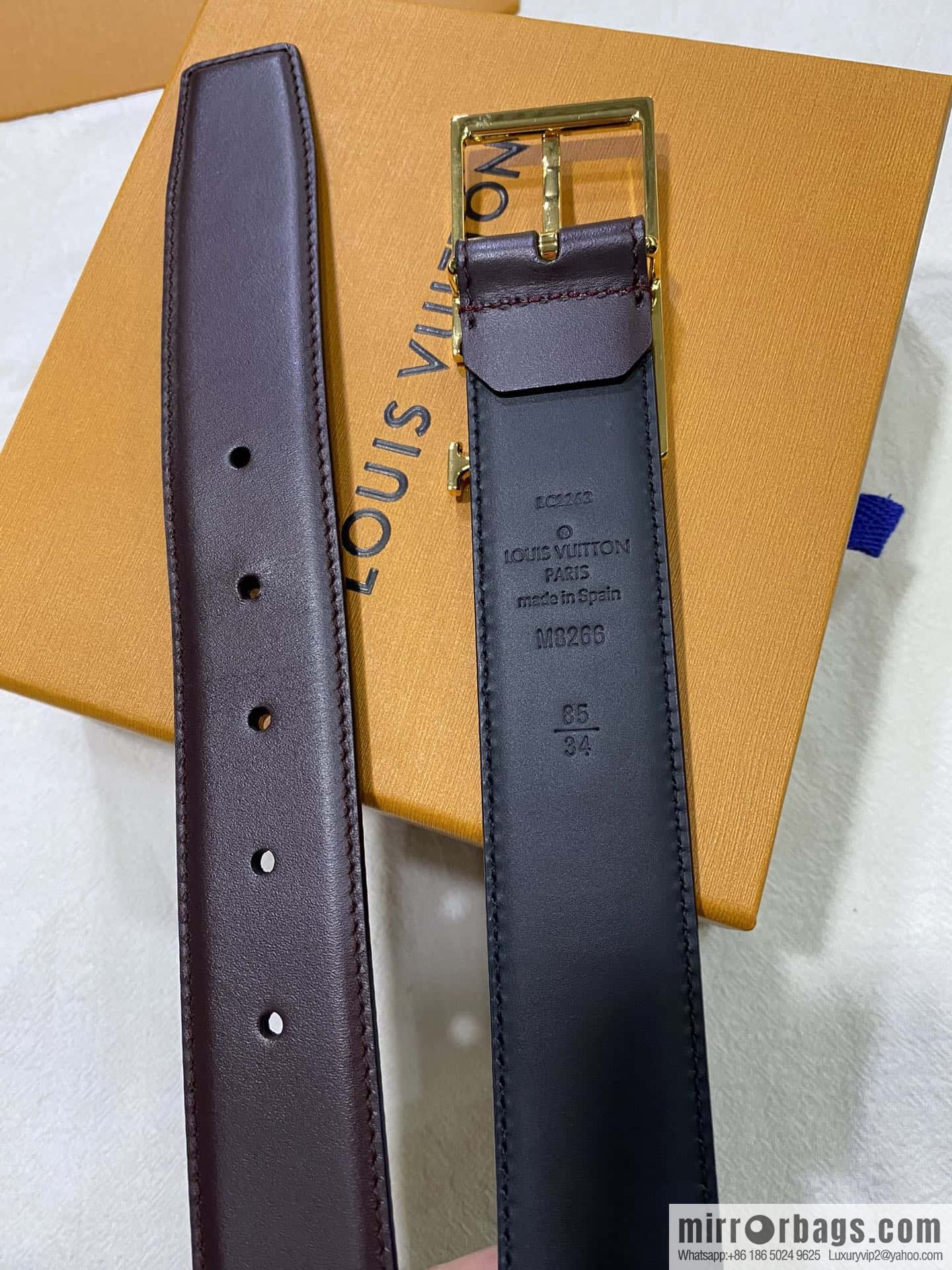 LV calfskin shiny retouching metal LV pin buckle letter logo belt 3.5cm