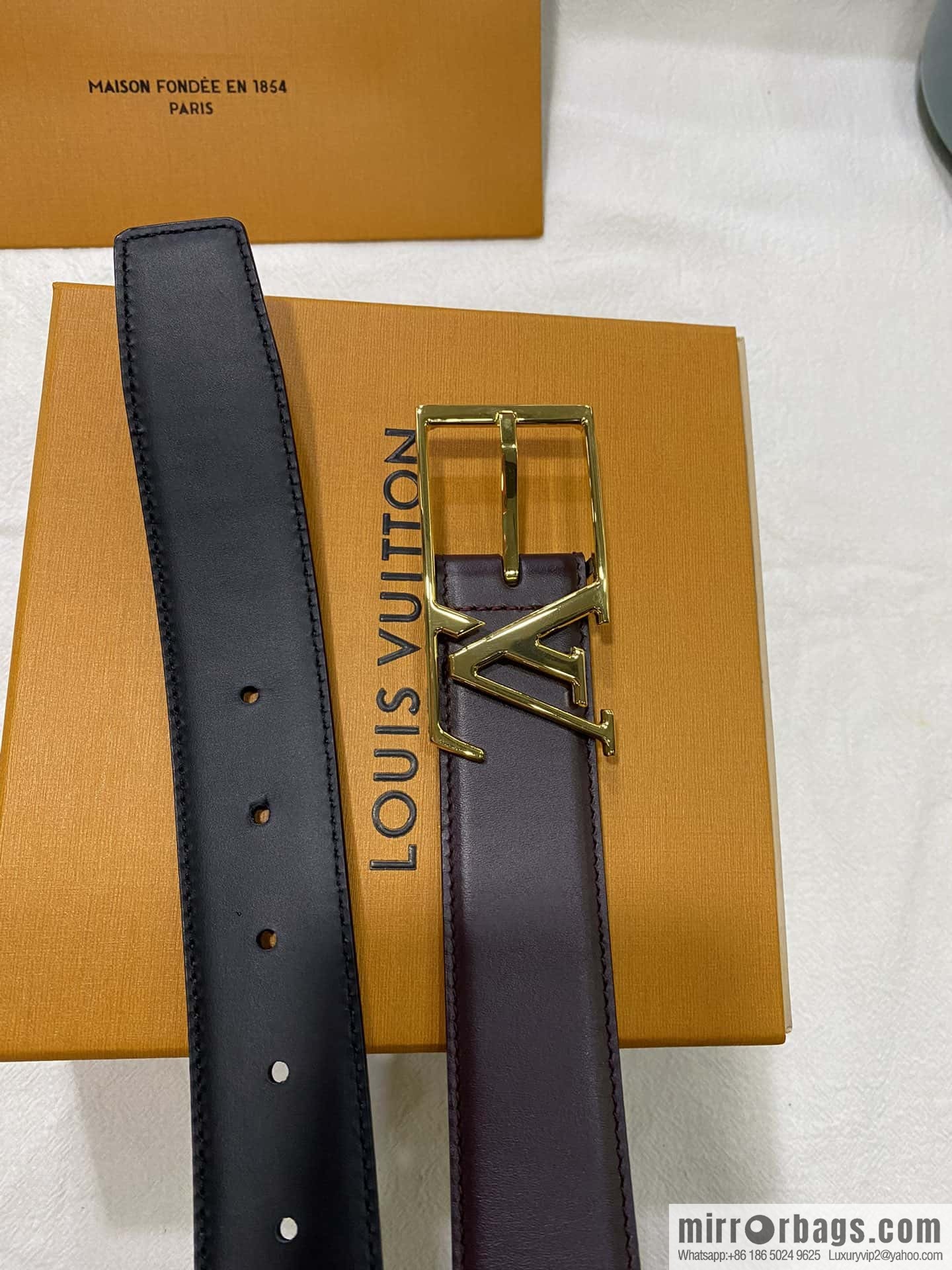 LV calfskin shiny retouching metal LV pin buckle letter logo belt 3.5cm