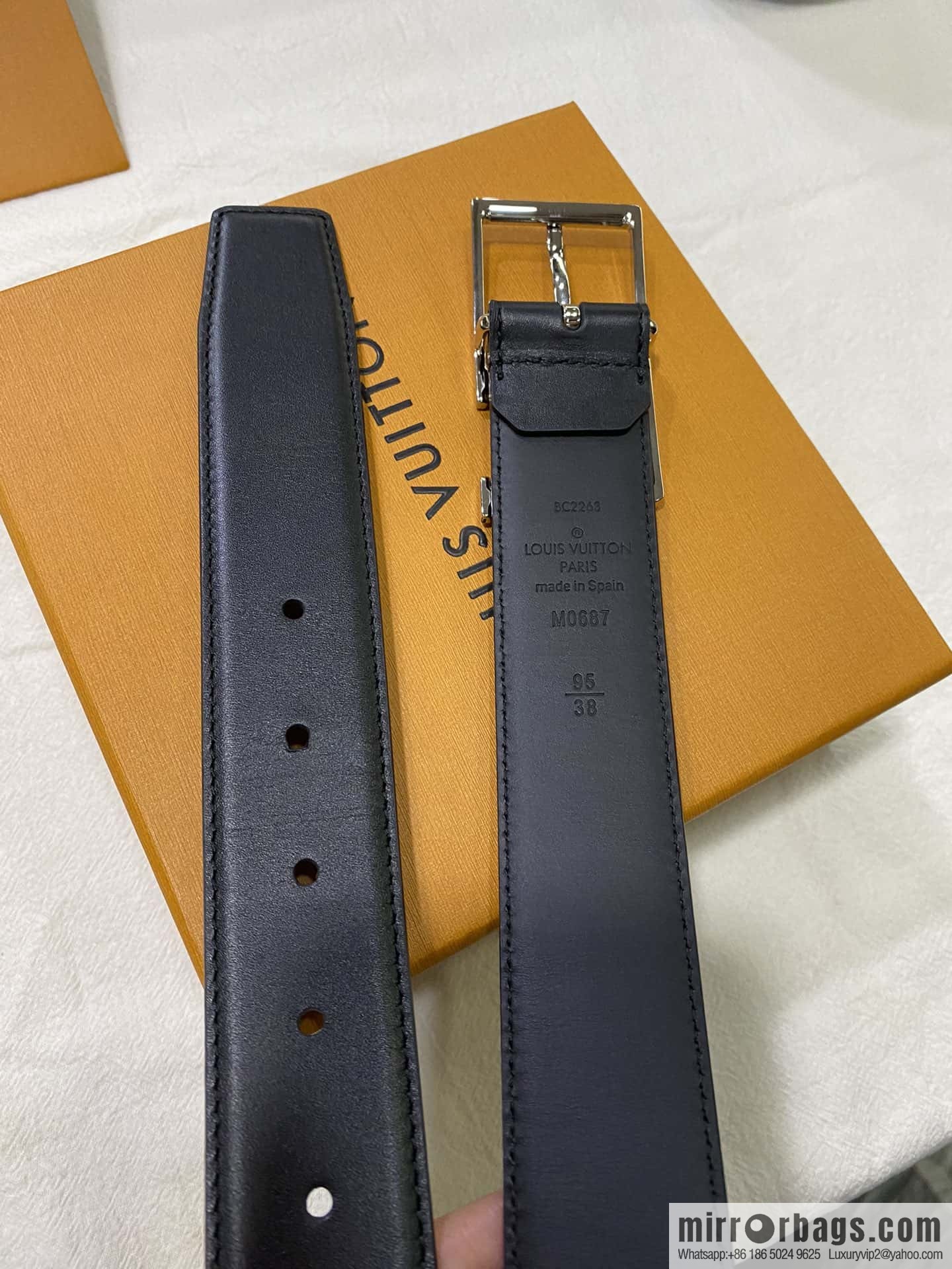 LV calfskin shiny retouching metal LV pin buckle letter logo belt 3.5cm