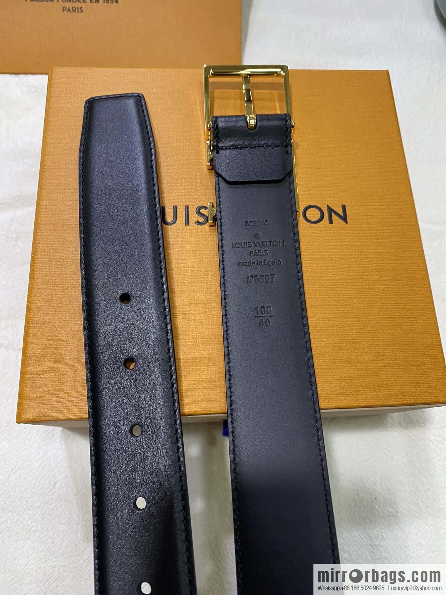 LV calfskin shiny retouching metal LV pin buckle letter logo belt 3.5cm