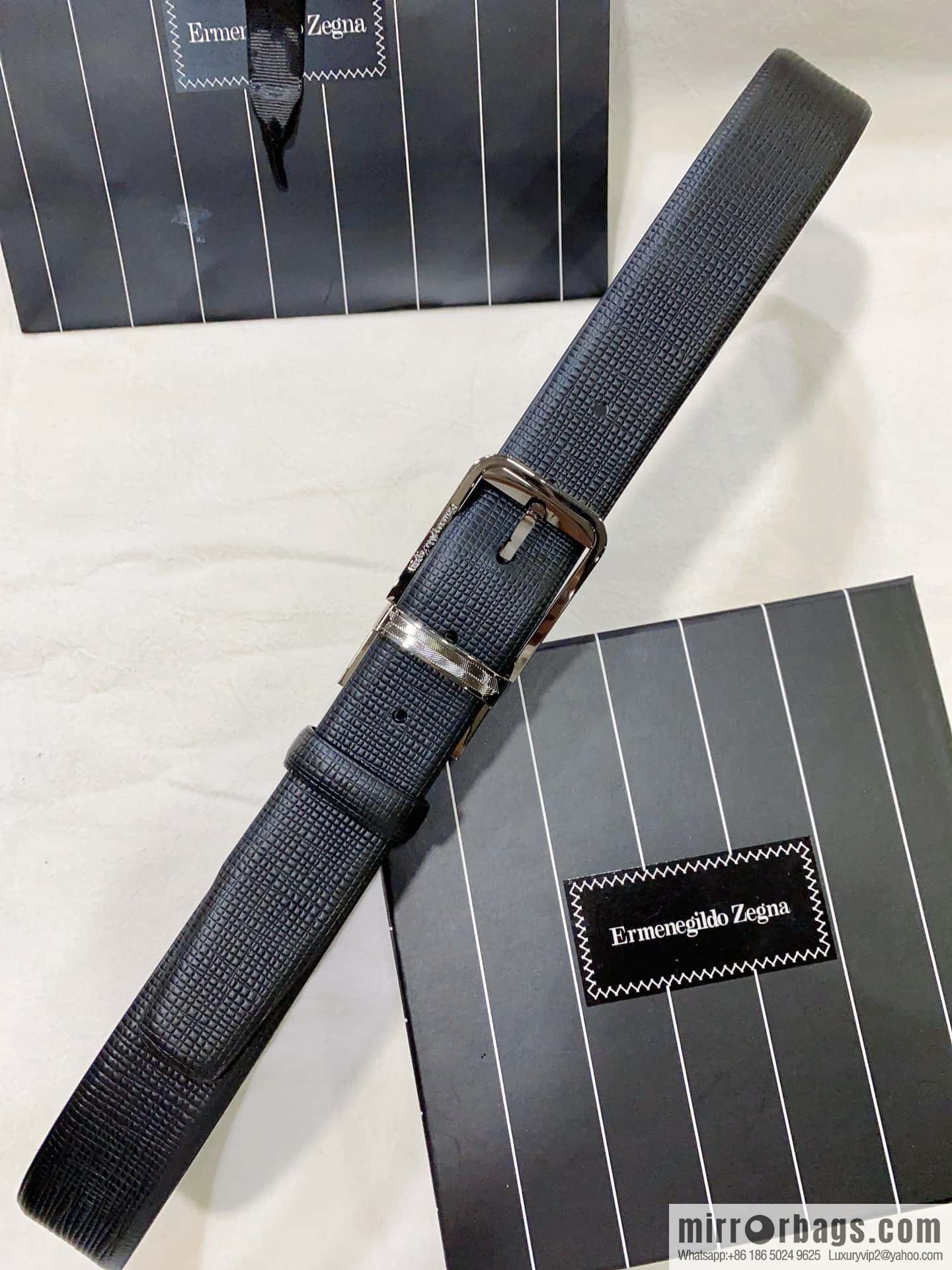 ZEGNA Zegna, men's business leisure rotating pin buckle imported first layer corrugated cowhide belt 3.5cm