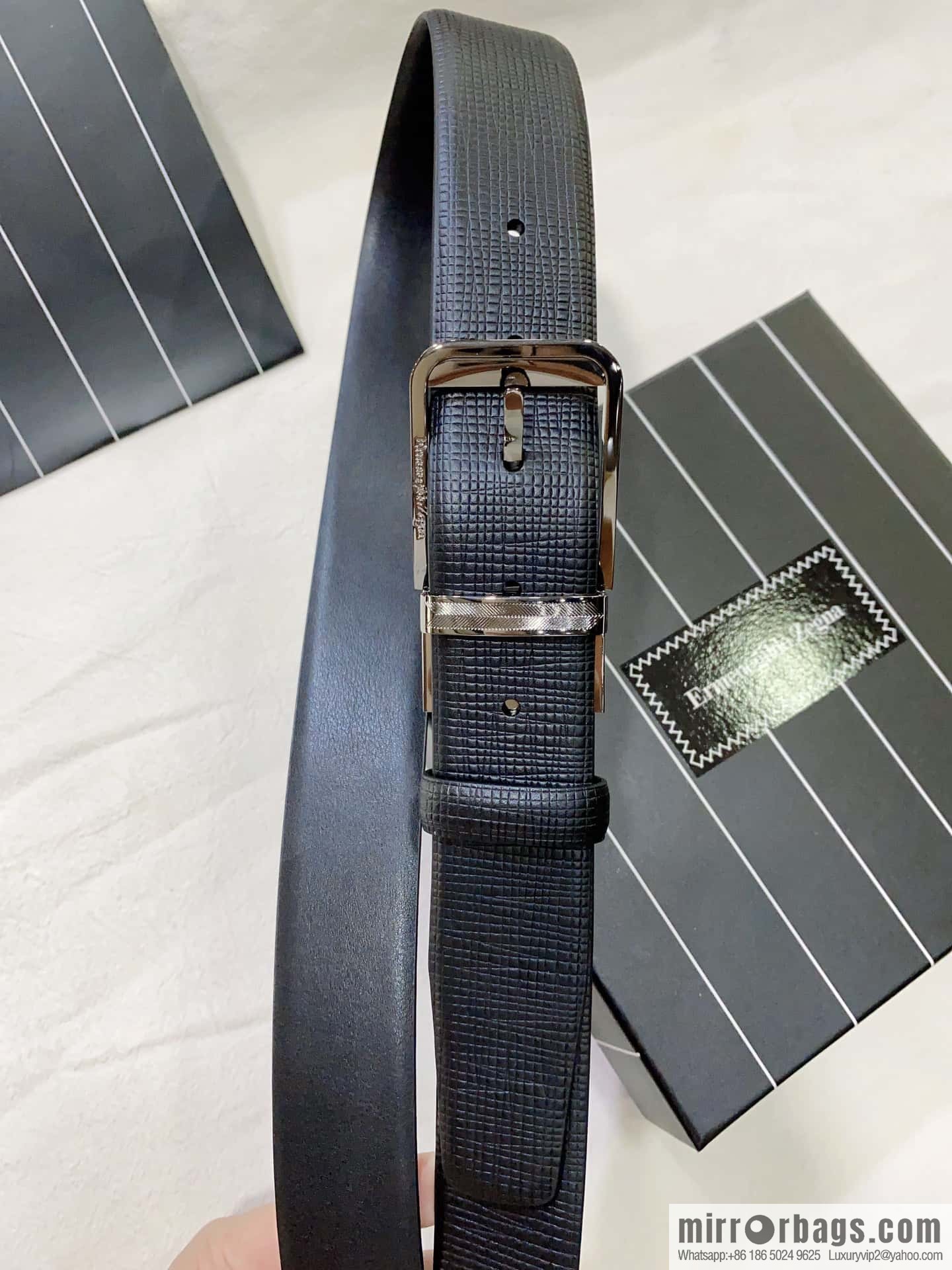 ZEGNA Zegna, men's business leisure rotating pin buckle imported first layer corrugated cowhide belt 3.5cm