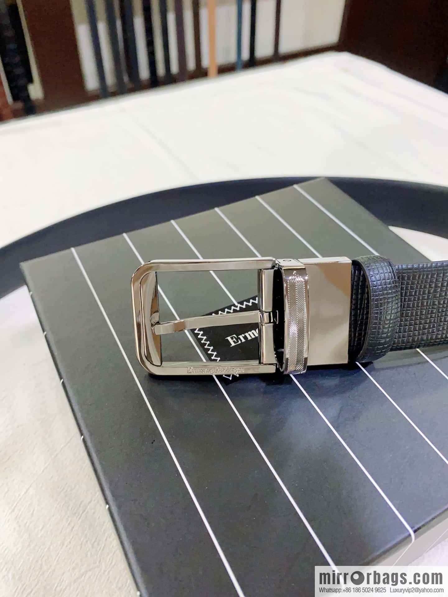 ZEGNA Zegna, men's business leisure rotating pin buckle imported first layer corrugated cowhide belt 3.5cm