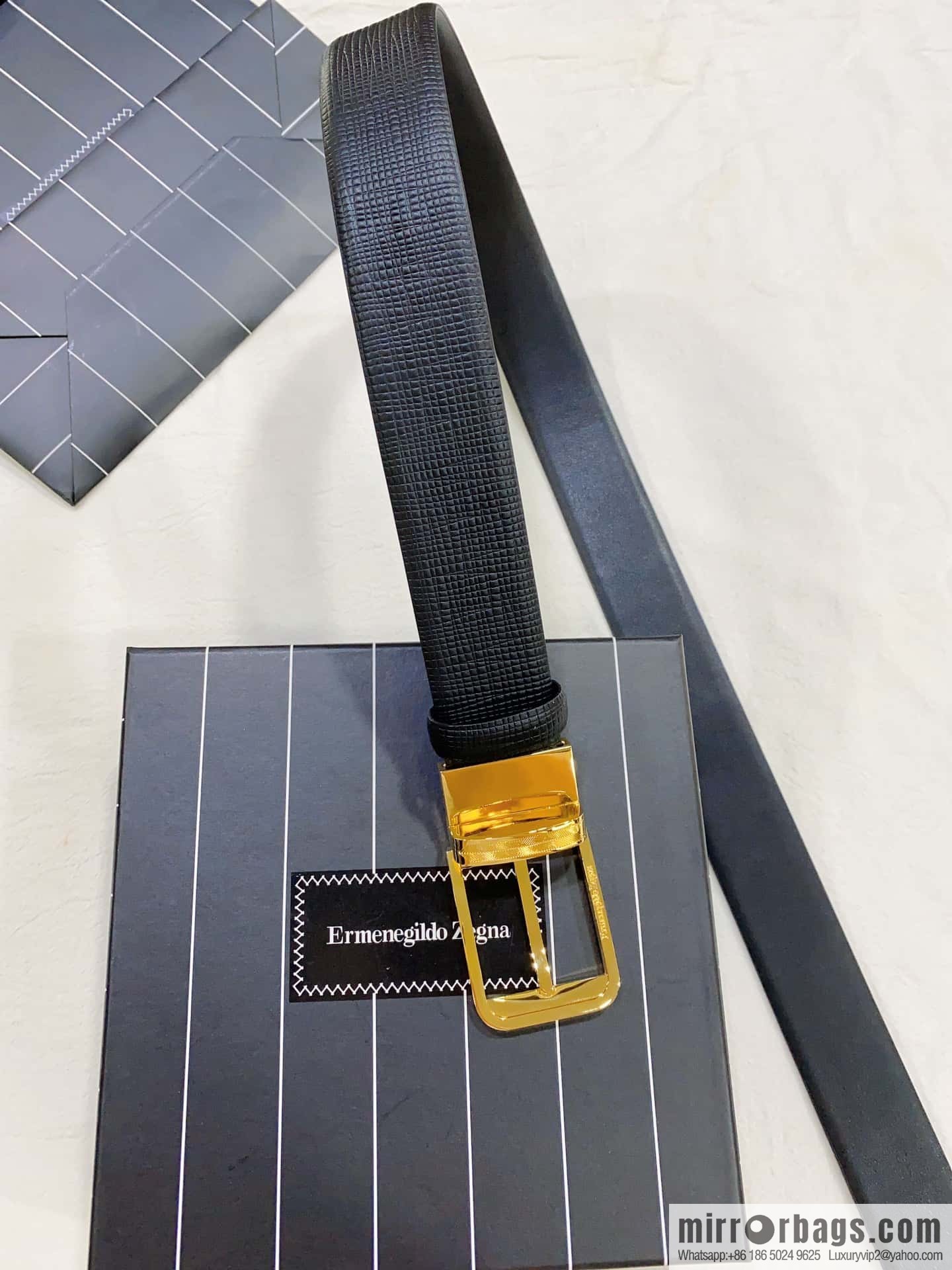 ZEGNA Zegna, men's business leisure rotating pin buckle imported first layer corrugated cowhide belt 3.5cm
