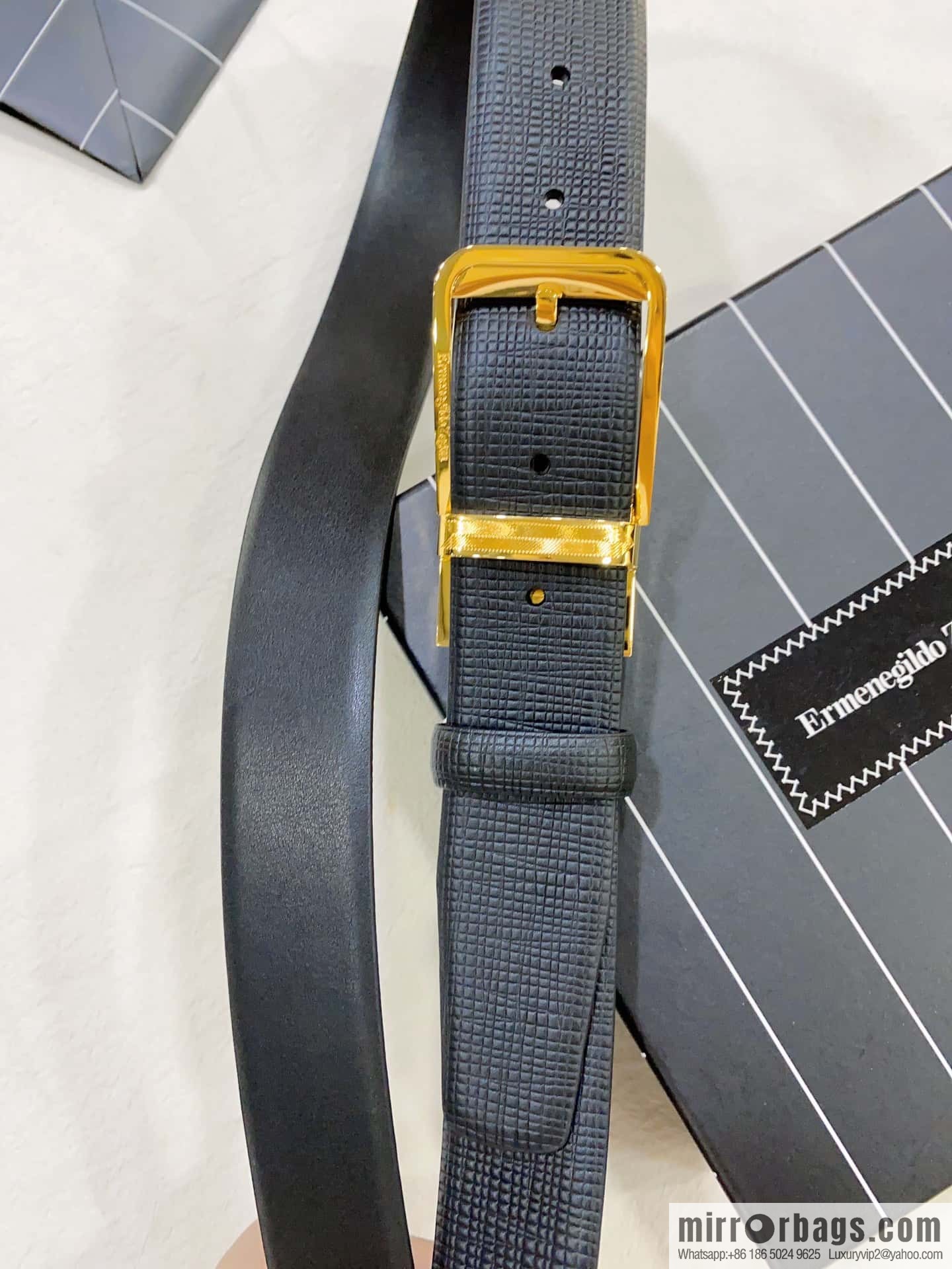 ZEGNA Zegna, men's business leisure rotating pin buckle imported first layer corrugated cowhide belt 3.5cm