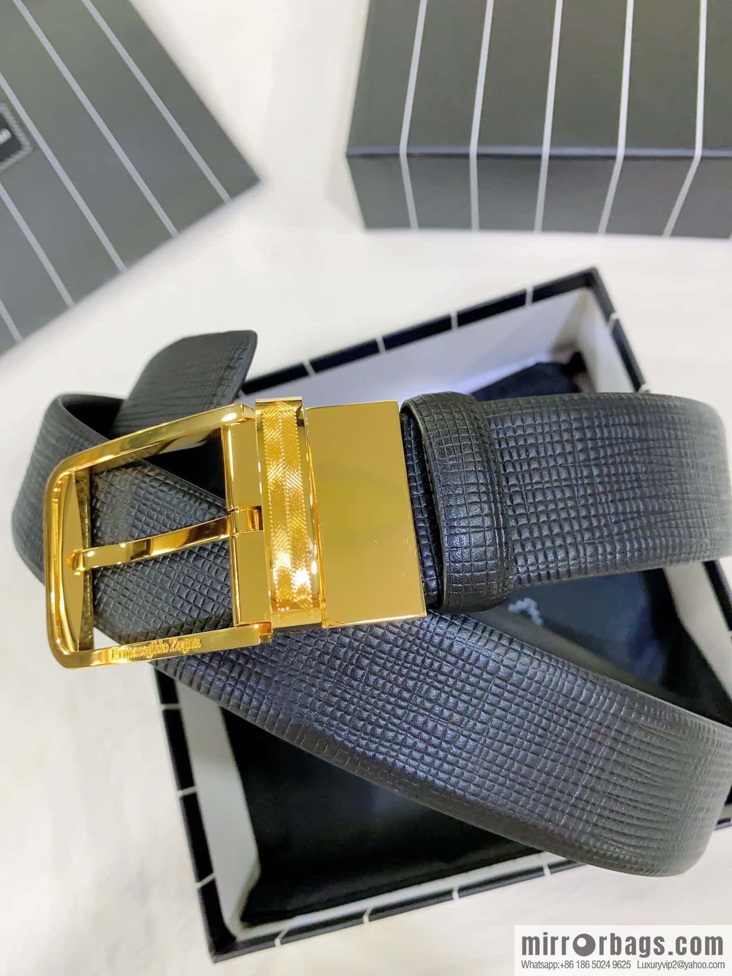 ZEGNA Zegna, men's business leisure rotating pin buckle imported first layer corrugated cowhide belt 3.5cm