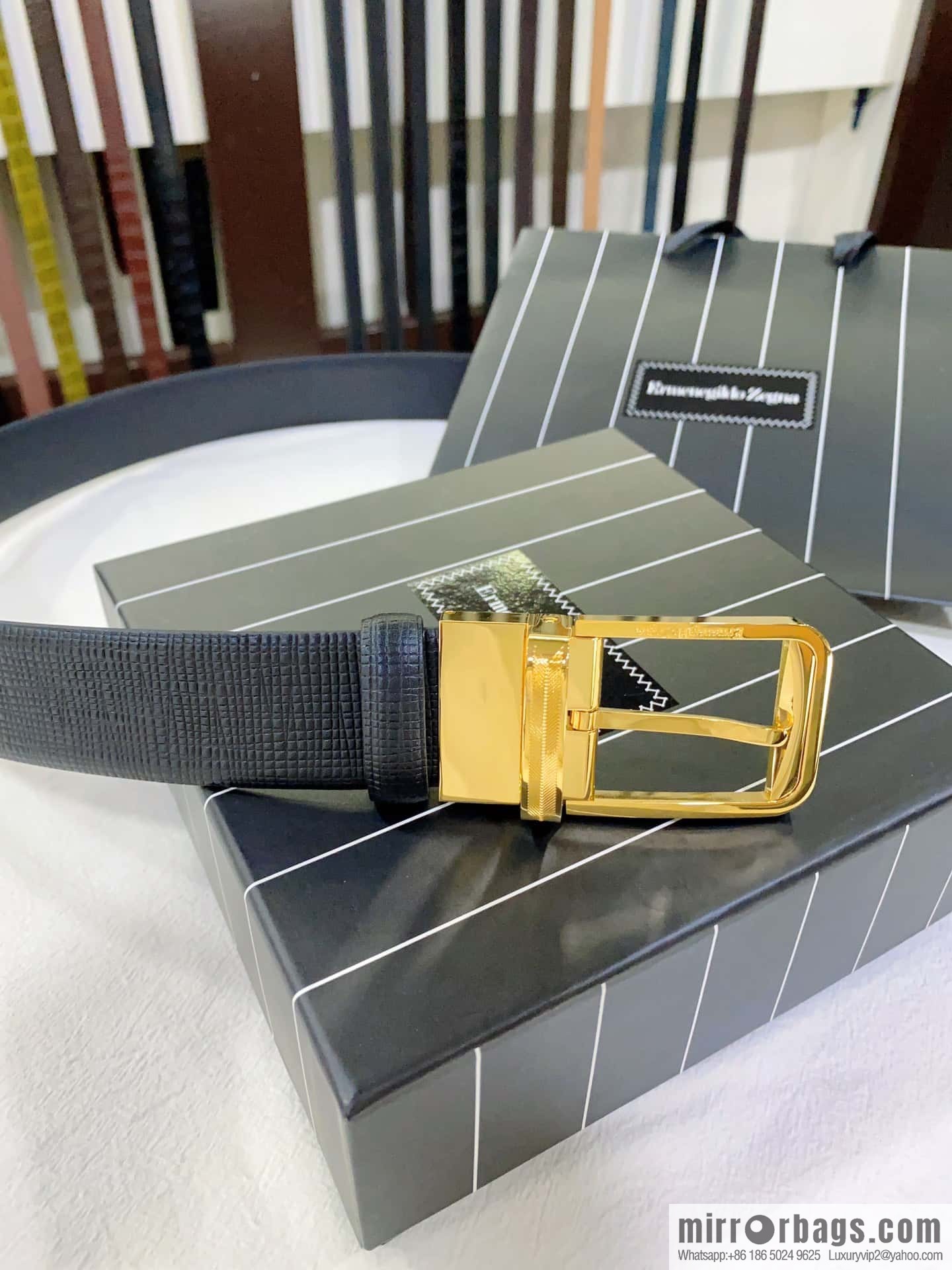 ZEGNA Zegna, men's business leisure rotating pin buckle imported first layer corrugated cowhide belt 3.5cm