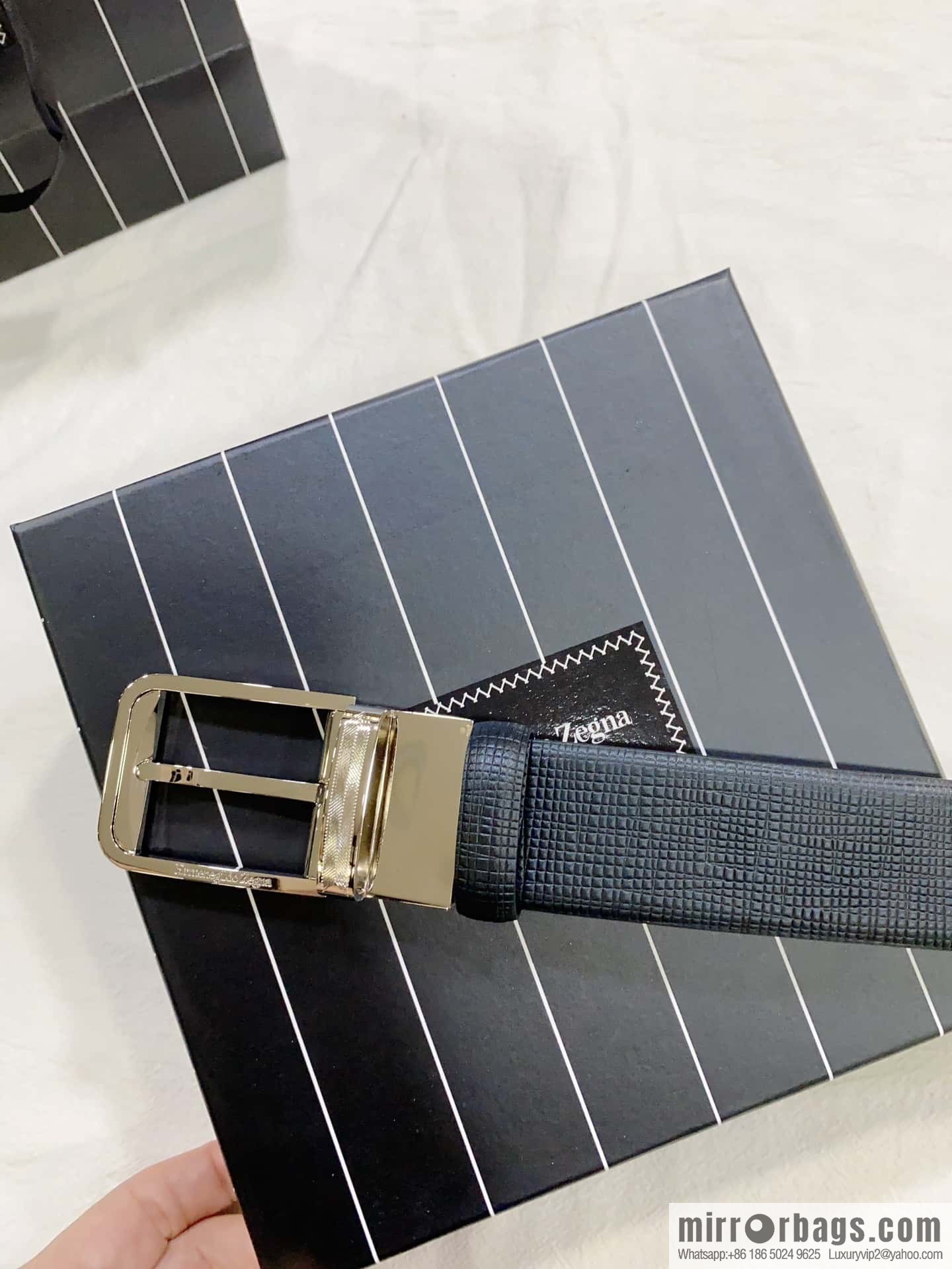 ZEGNA Zegna, men's business leisure rotating pin buckle imported first layer corrugated cowhide belt 3.5cm