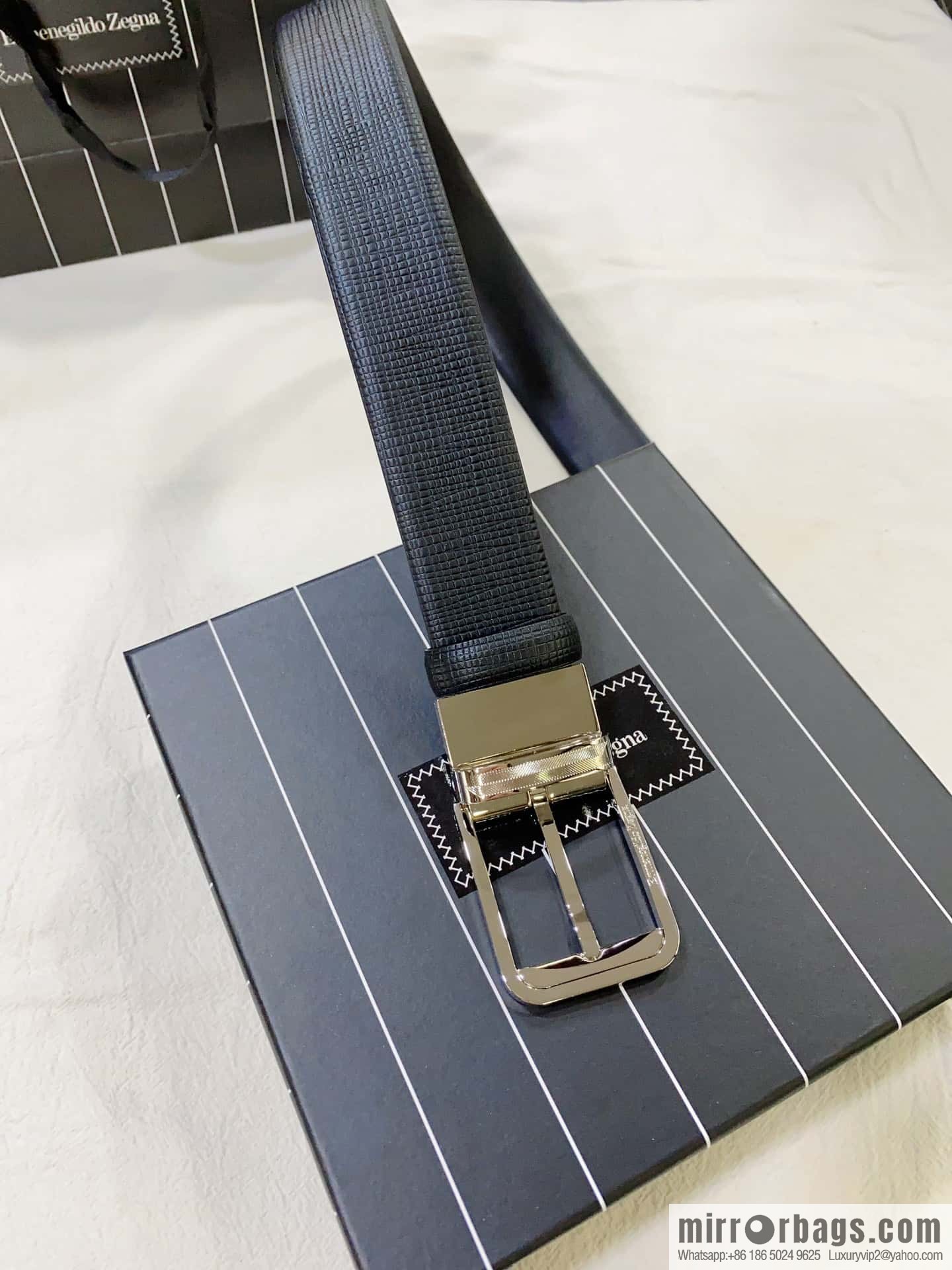 ZEGNA Zegna, men's business leisure rotating pin buckle imported first layer corrugated cowhide belt 3.5cm