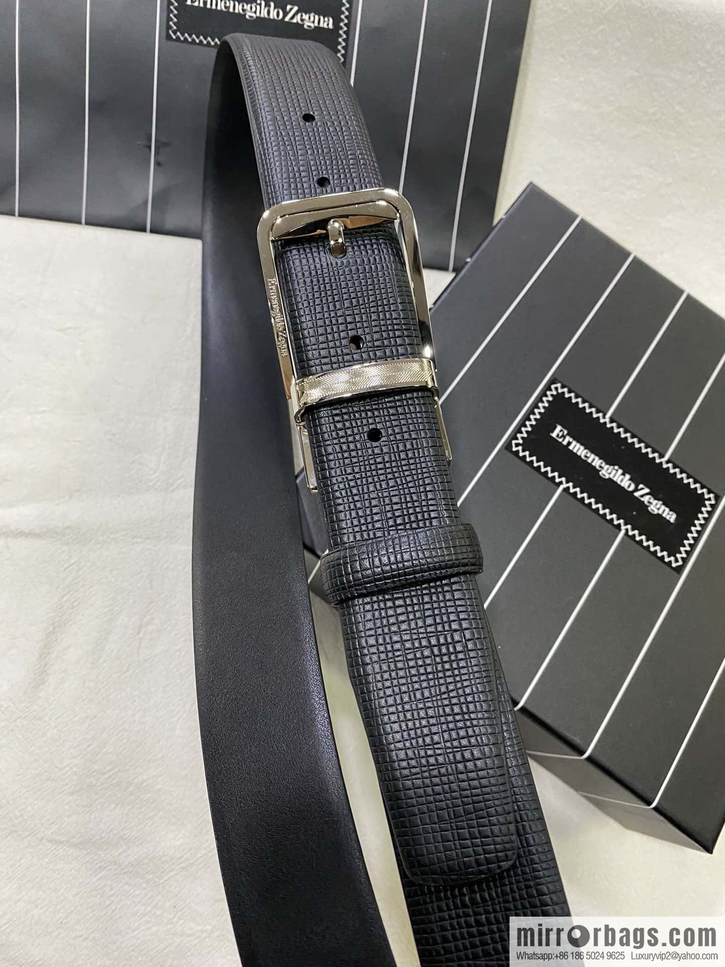 ZEGNA Zegna, men's business leisure rotating pin buckle imported first layer corrugated cowhide belt 3.5cm