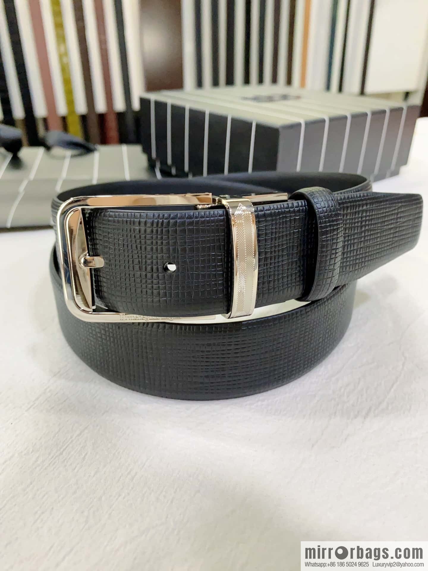 ZEGNA Zegna, men's business leisure rotating pin buckle imported first layer corrugated cowhide belt 3.5cm
