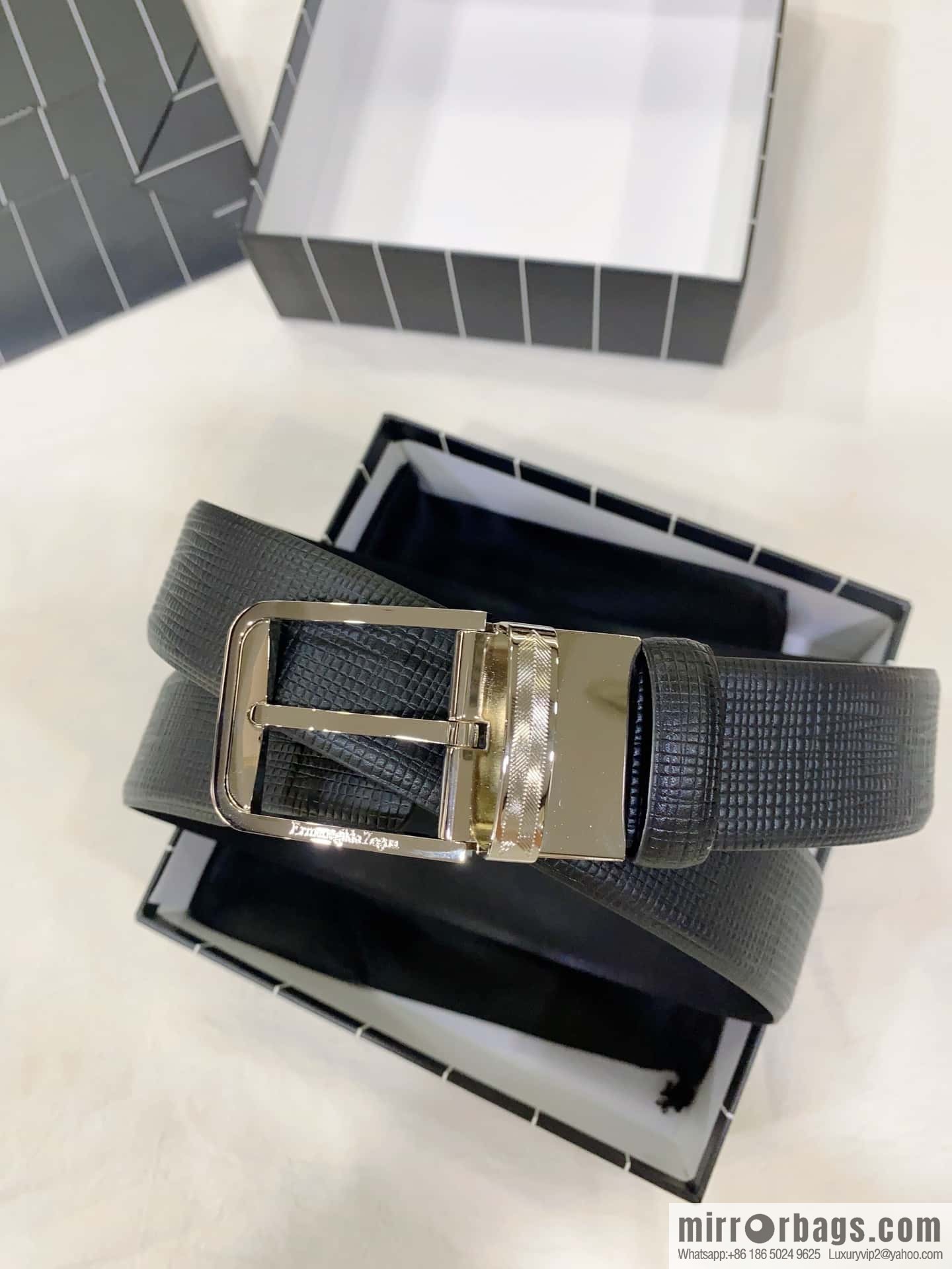 ZEGNA Zegna, men's business leisure rotating pin buckle imported first layer corrugated cowhide belt 3.5cm