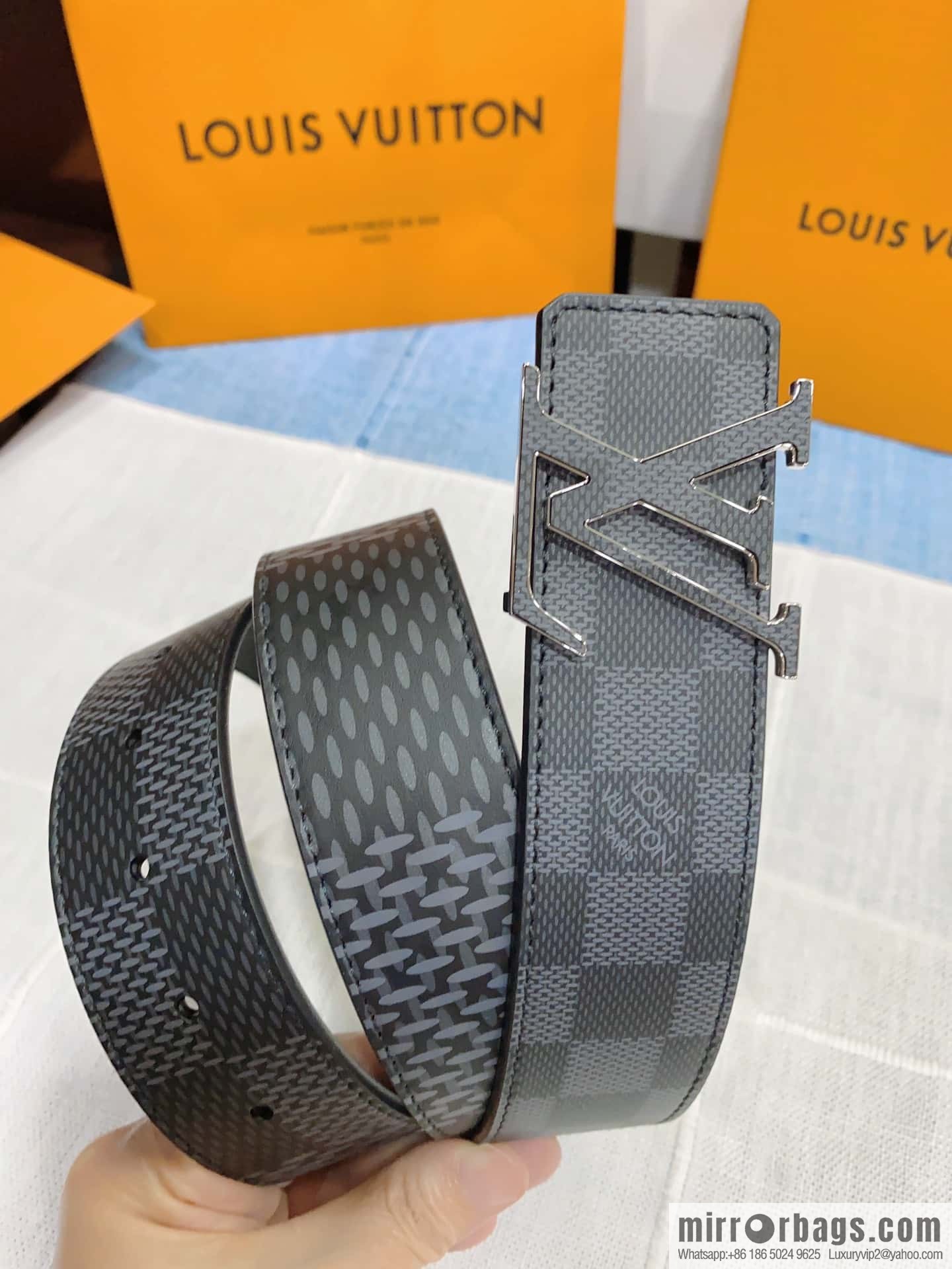 LV button head double-sided belt, men's width 4.0cm M0340