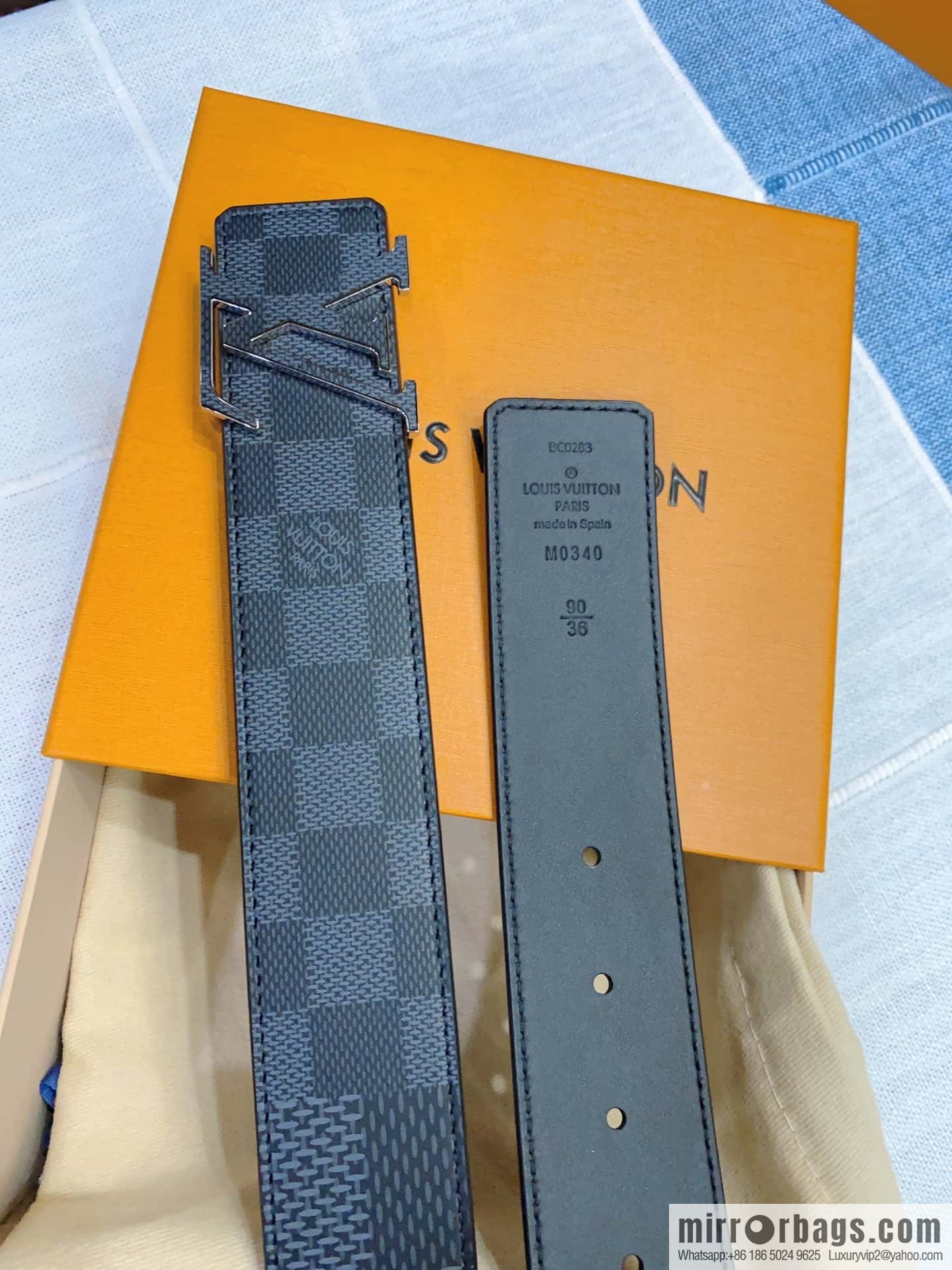 LV button head double-sided belt, men's width 4.0cm M0340
