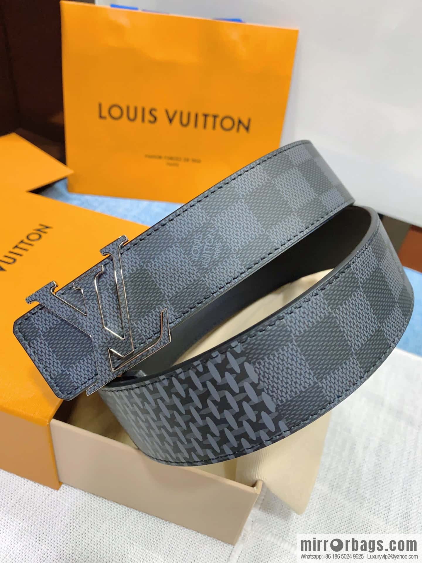 LV button head double-sided belt, men's width 4.0cm M0340