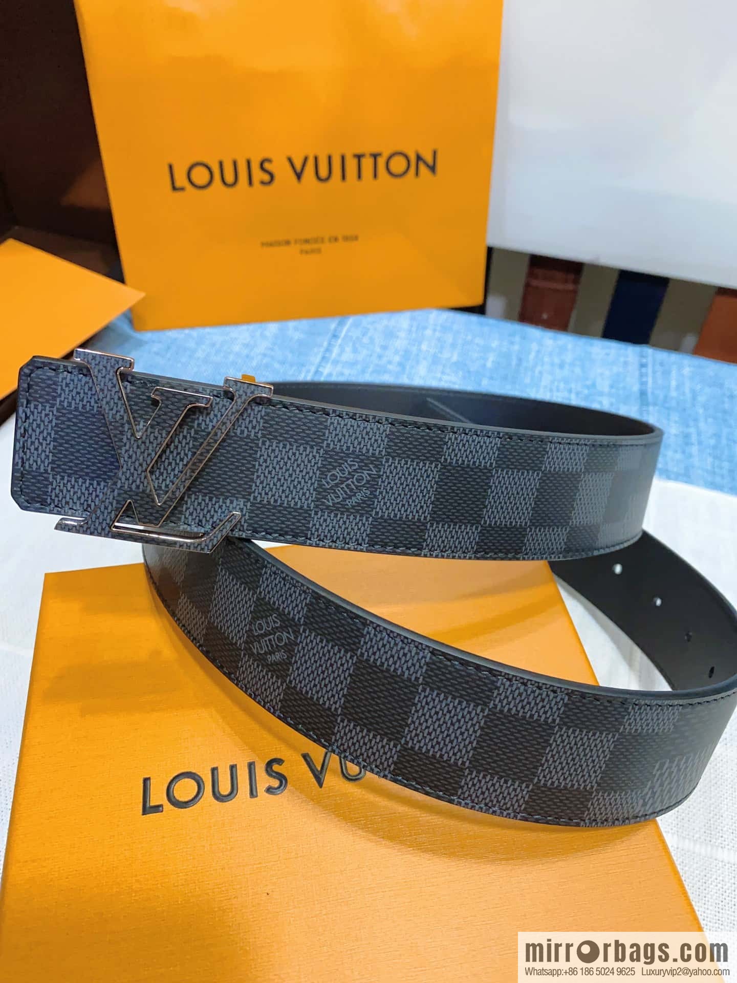 LV button head double-sided belt, men's width 4.0cm M0340