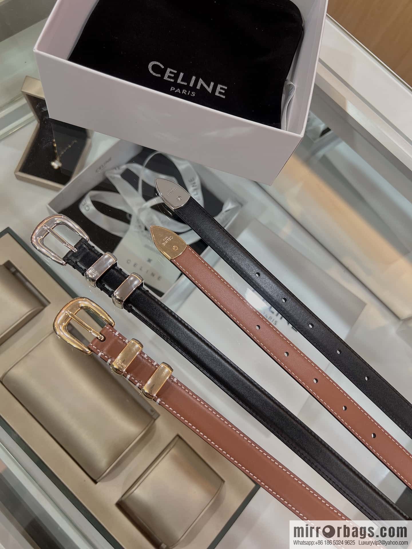 CELINE Celine, Vintage Metal Hardware 1.8cm First Layer Cowhide Belt