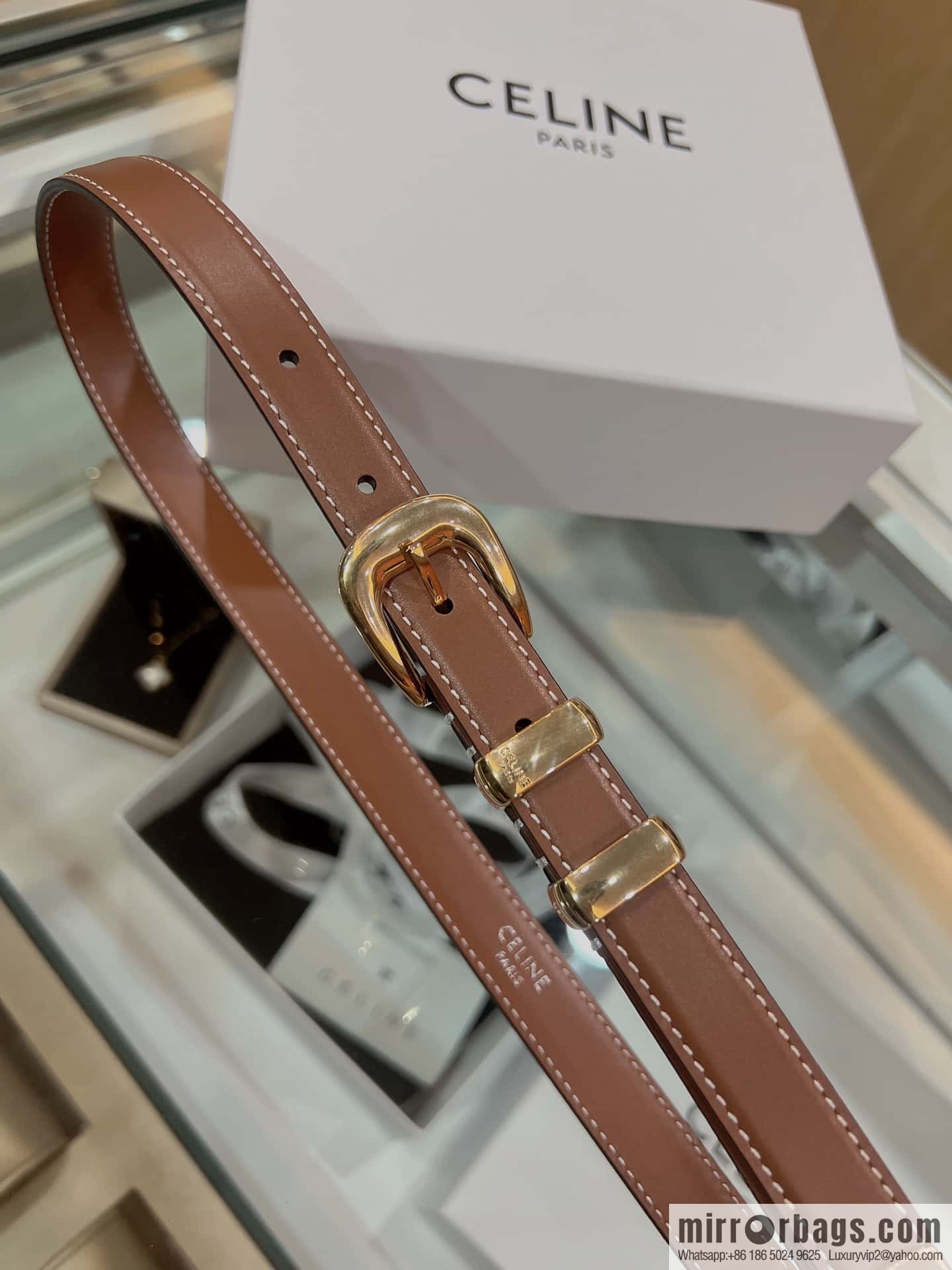 CELINE Celine, Vintage Metal Hardware 1.8cm First Layer Cowhide Belt