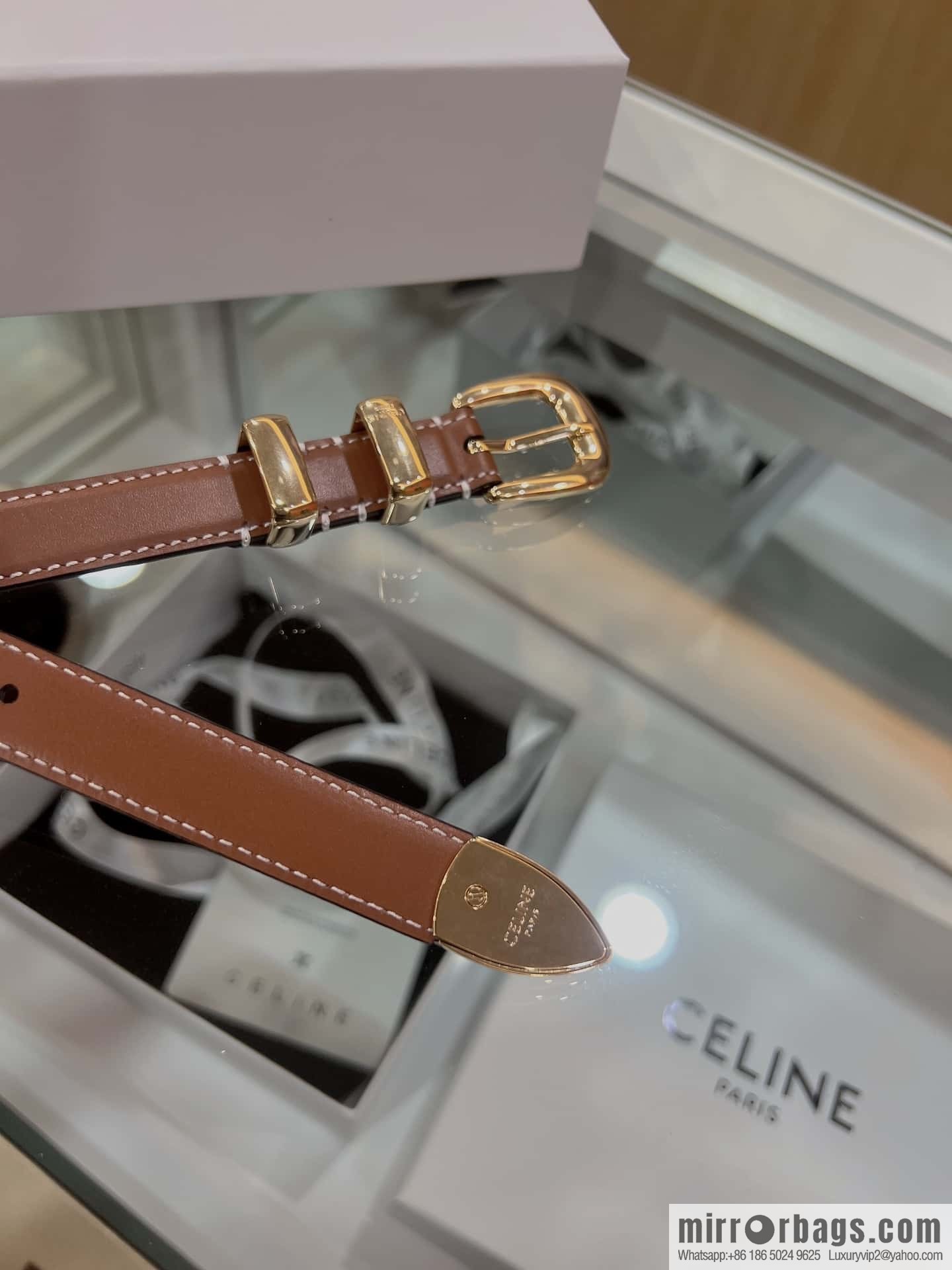 CELINE Celine, Vintage Metal Hardware 1.8cm First Layer Cowhide Belt