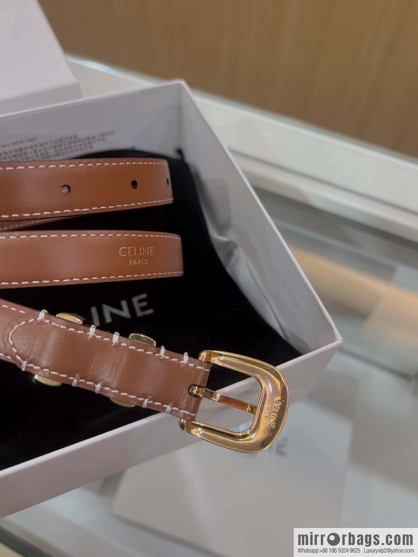CELINE Celine, Vintage Metal Hardware 1.8cm First Layer Cowhide Belt