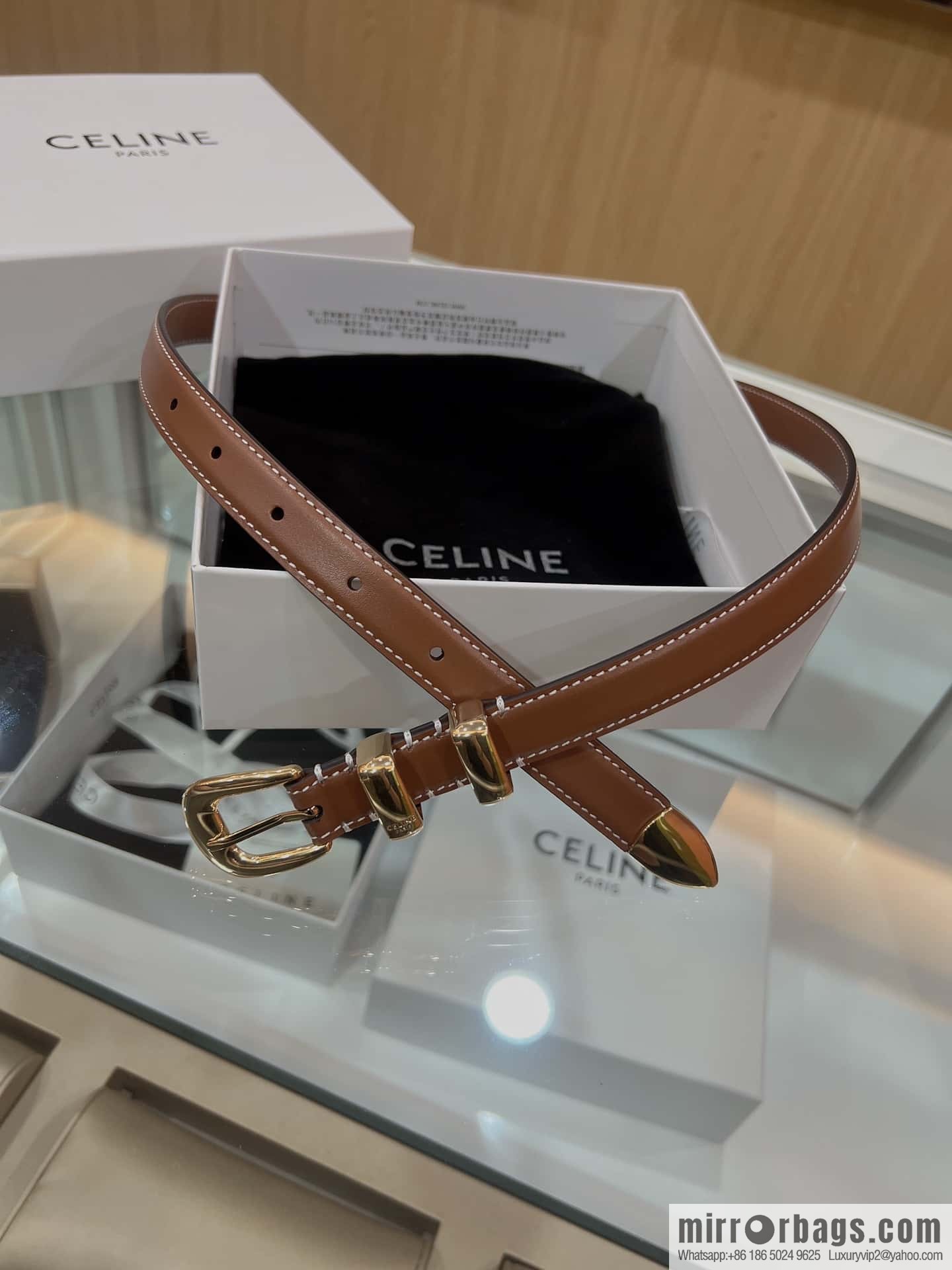 CELINE Celine, Vintage Metal Hardware 1.8cm First Layer Cowhide Belt