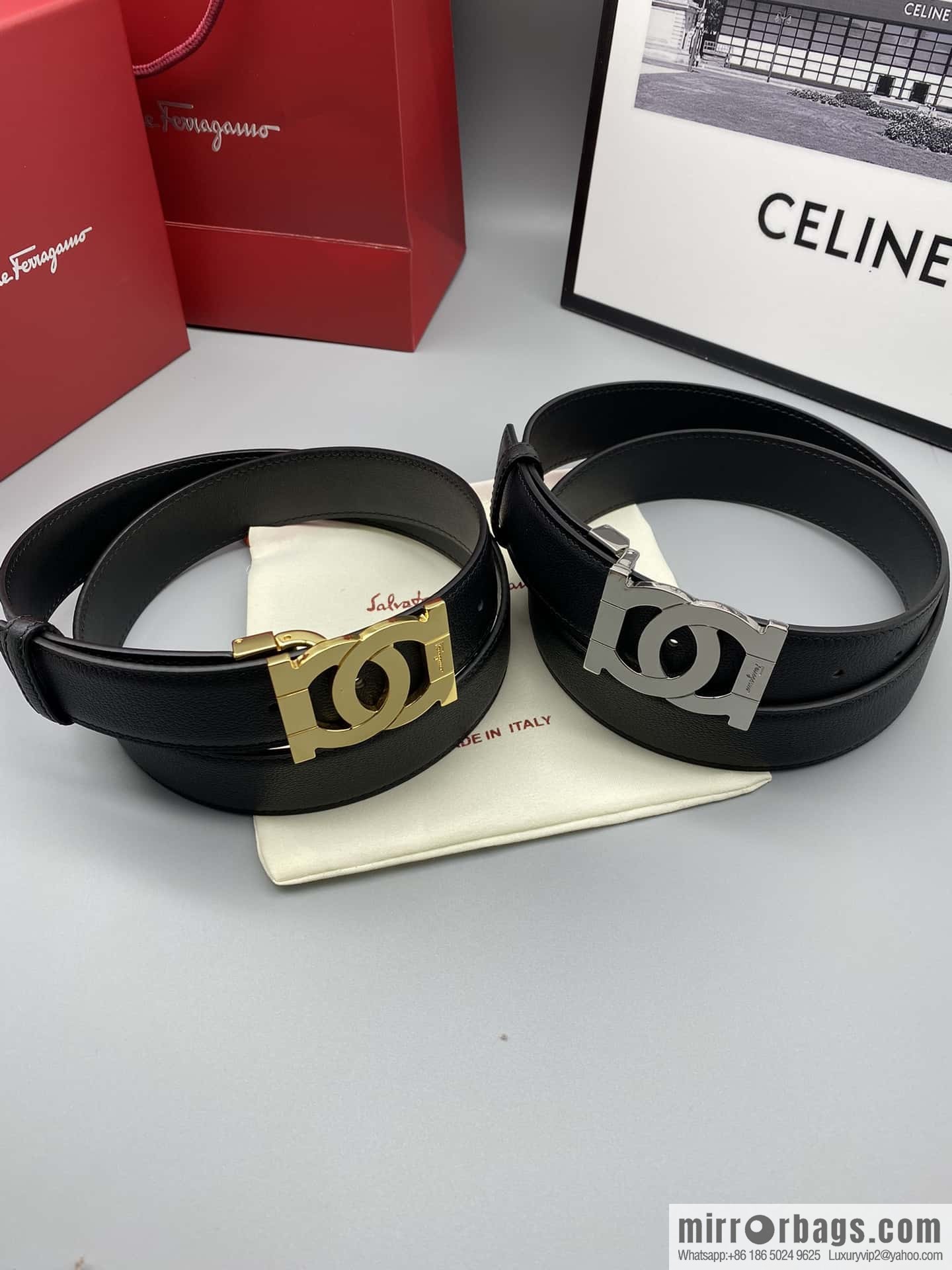 Ferragamo Ferragamo, fine metal clasp, double-sided first-layer cowhide sheep texture belt 3.5CM