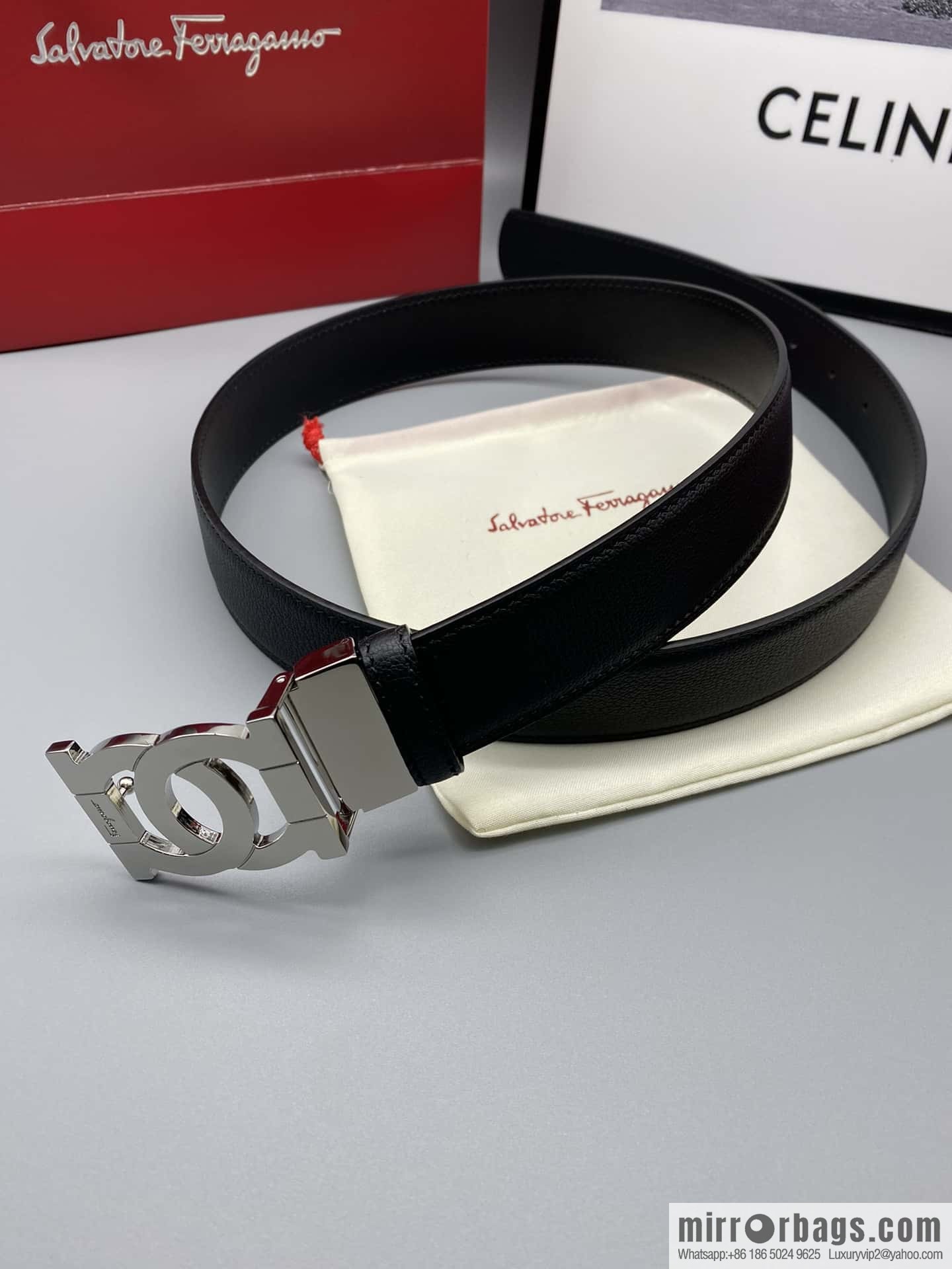 Ferragamo Ferragamo, fine metal clasp, double-sided first-layer cowhide sheep texture belt 3.5CM