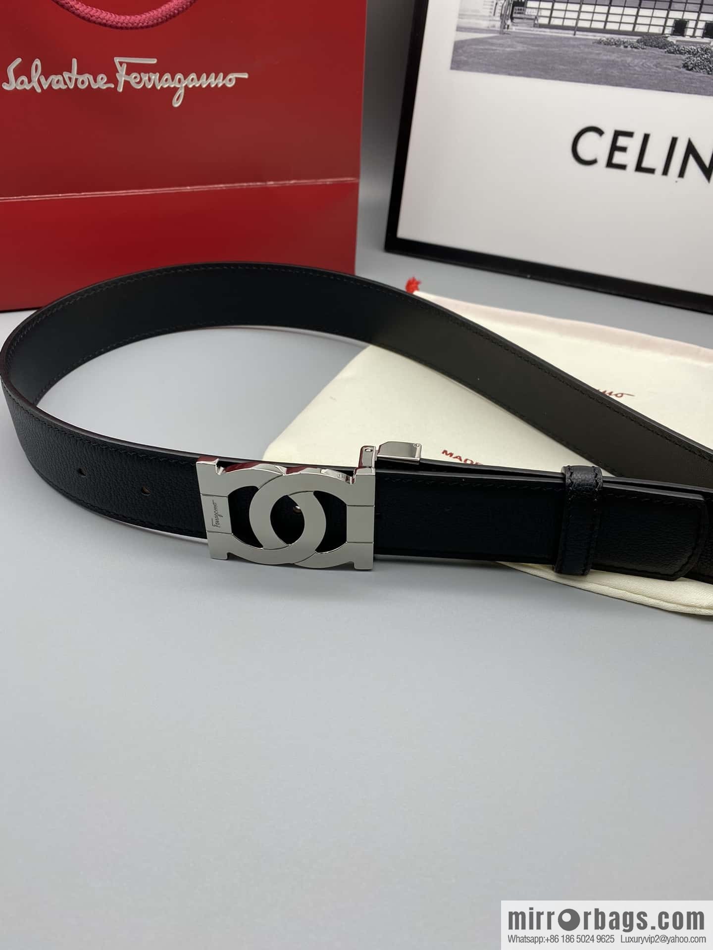 Ferragamo Ferragamo, fine metal clasp, double-sided first-layer cowhide sheep texture belt 3.5CM