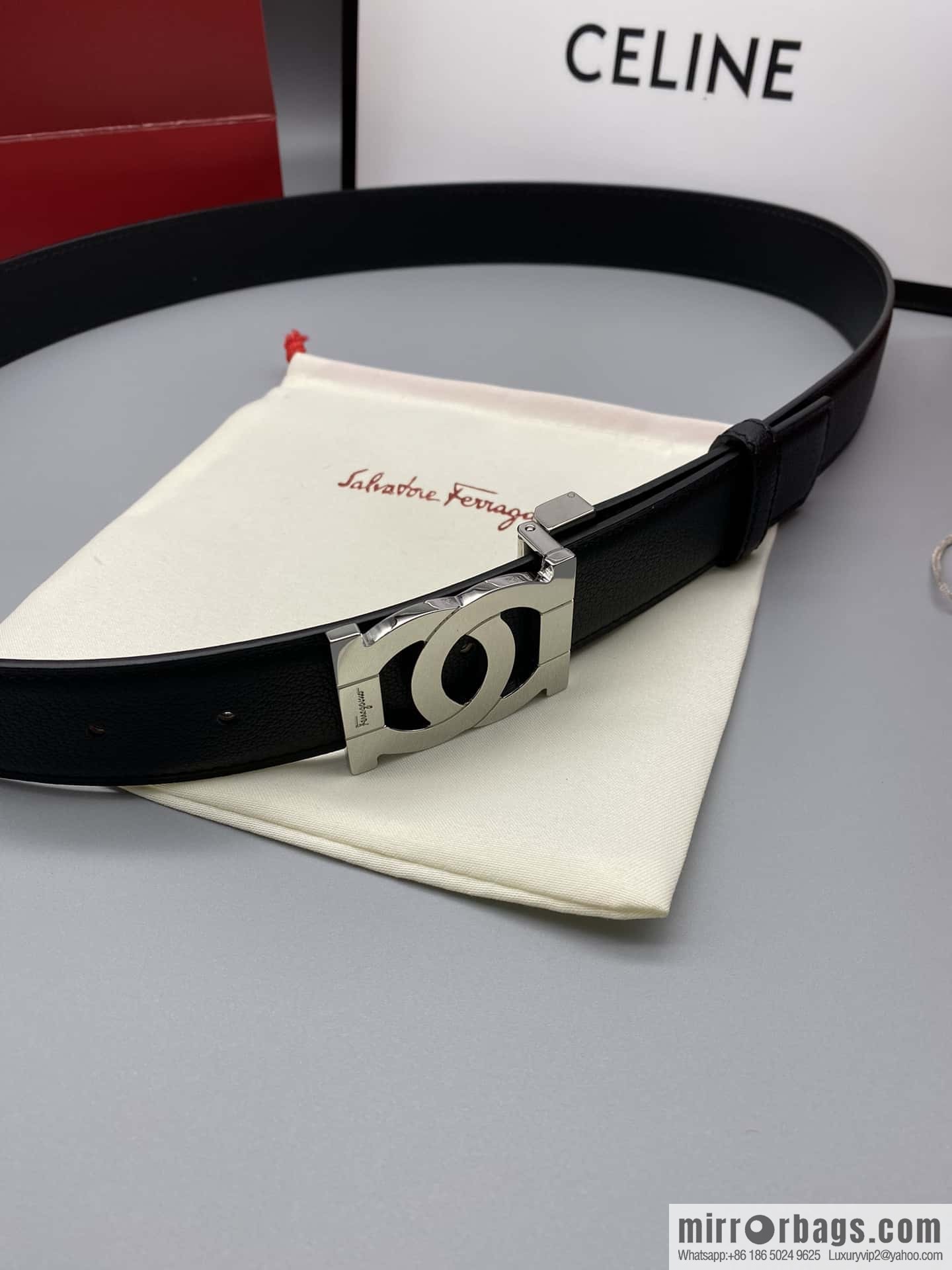 Ferragamo Ferragamo, fine metal clasp, double-sided first-layer cowhide sheep texture belt 3.5CM