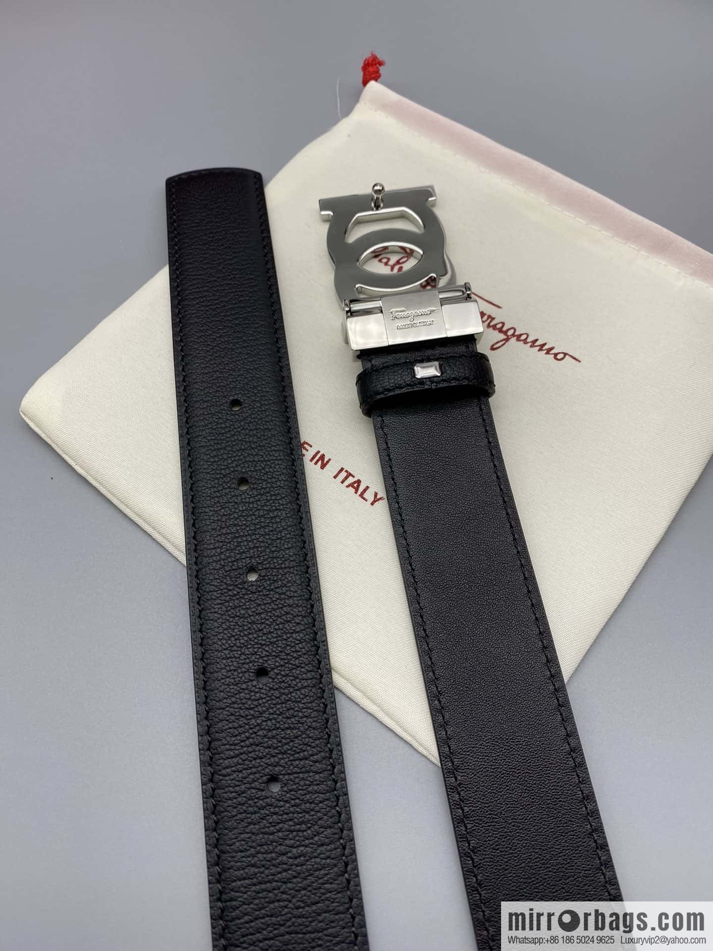 Ferragamo Ferragamo, fine metal clasp, double-sided first-layer cowhide sheep texture belt 3.5CM