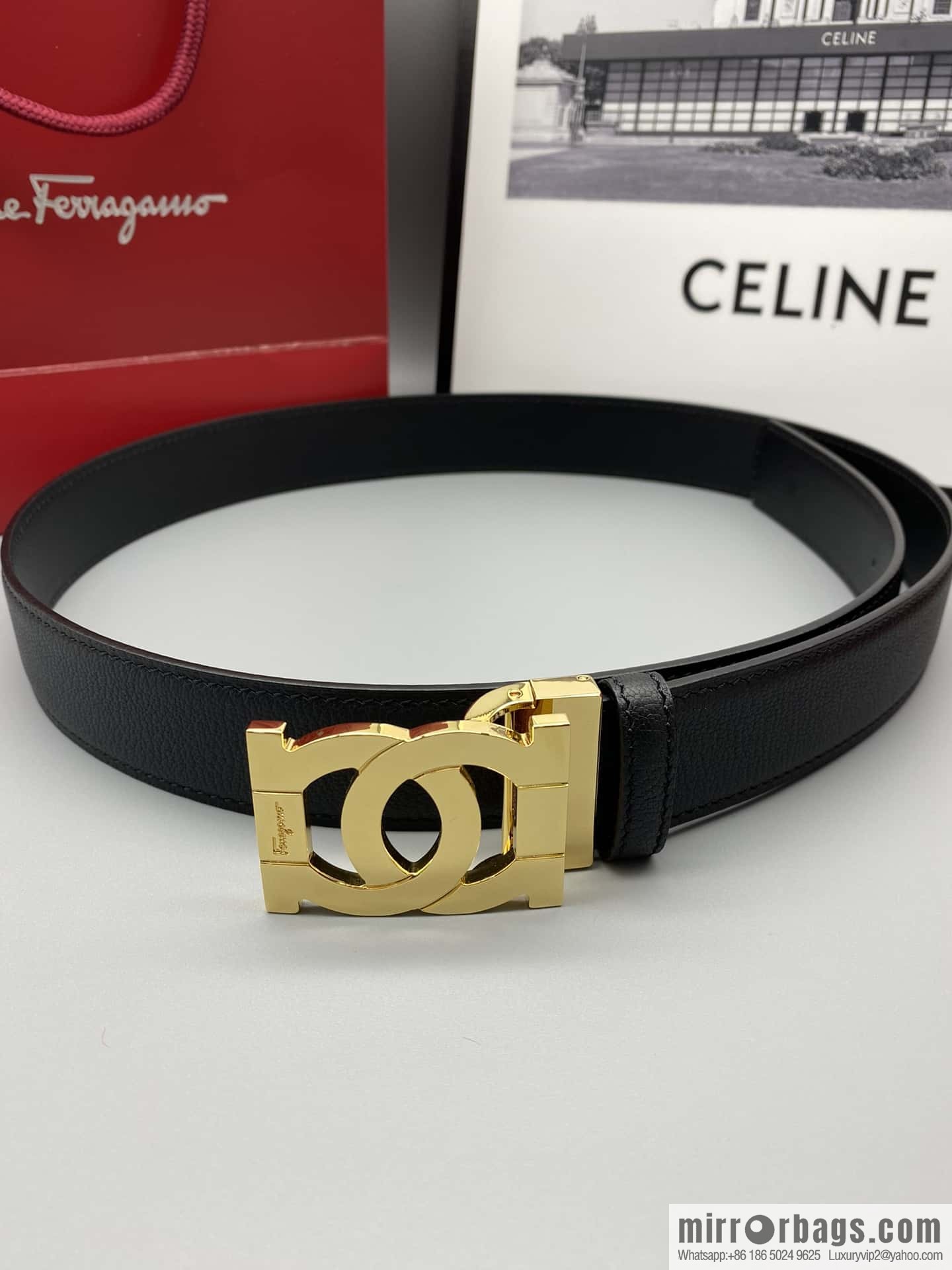 Ferragamo Ferragamo, fine metal clasp, double-sided first-layer cowhide sheep texture belt 3.5CM