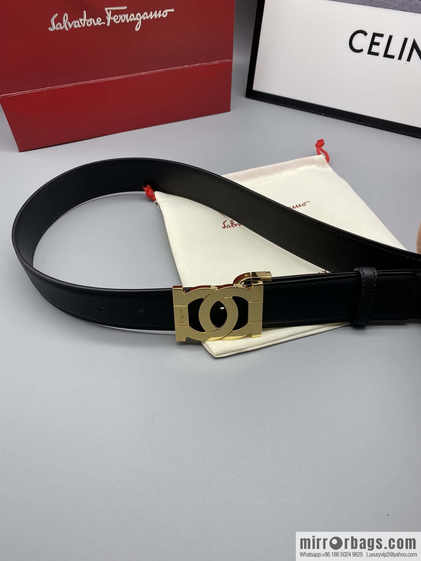 Ferragamo Ferragamo, fine metal clasp, double-sided first-layer cowhide sheep texture belt 3.5CM