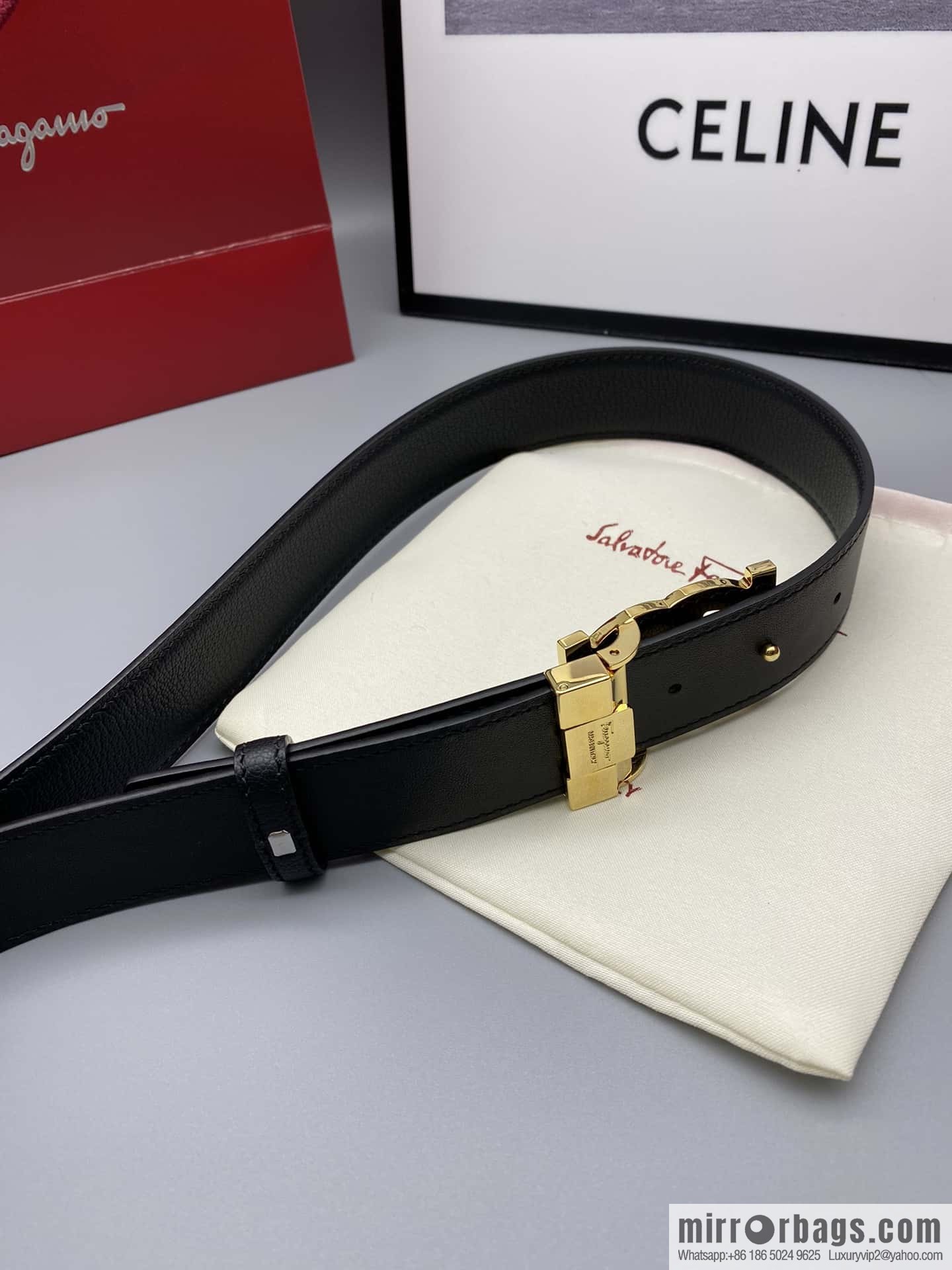 Ferragamo Ferragamo, fine metal clasp, double-sided first-layer cowhide sheep texture belt 3.5CM