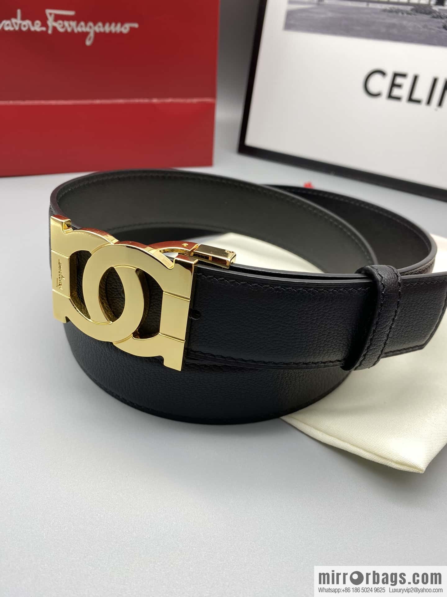 Ferragamo Ferragamo, fine metal clasp, double-sided first-layer cowhide sheep texture belt 3.5CM