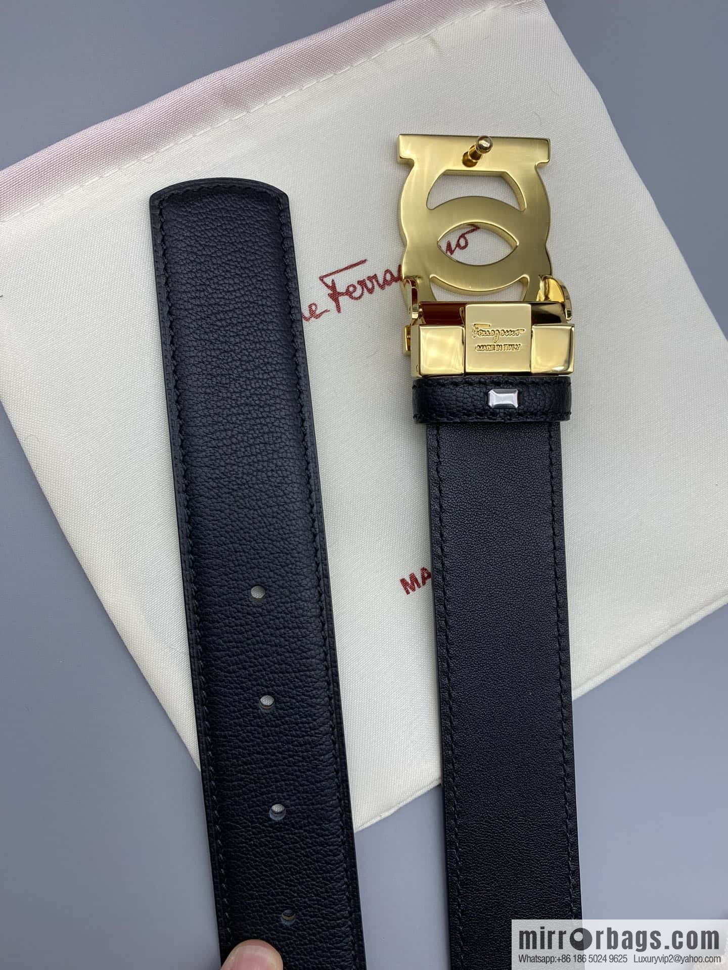 Ferragamo Ferragamo, fine metal clasp, double-sided first-layer cowhide sheep texture belt 3.5CM