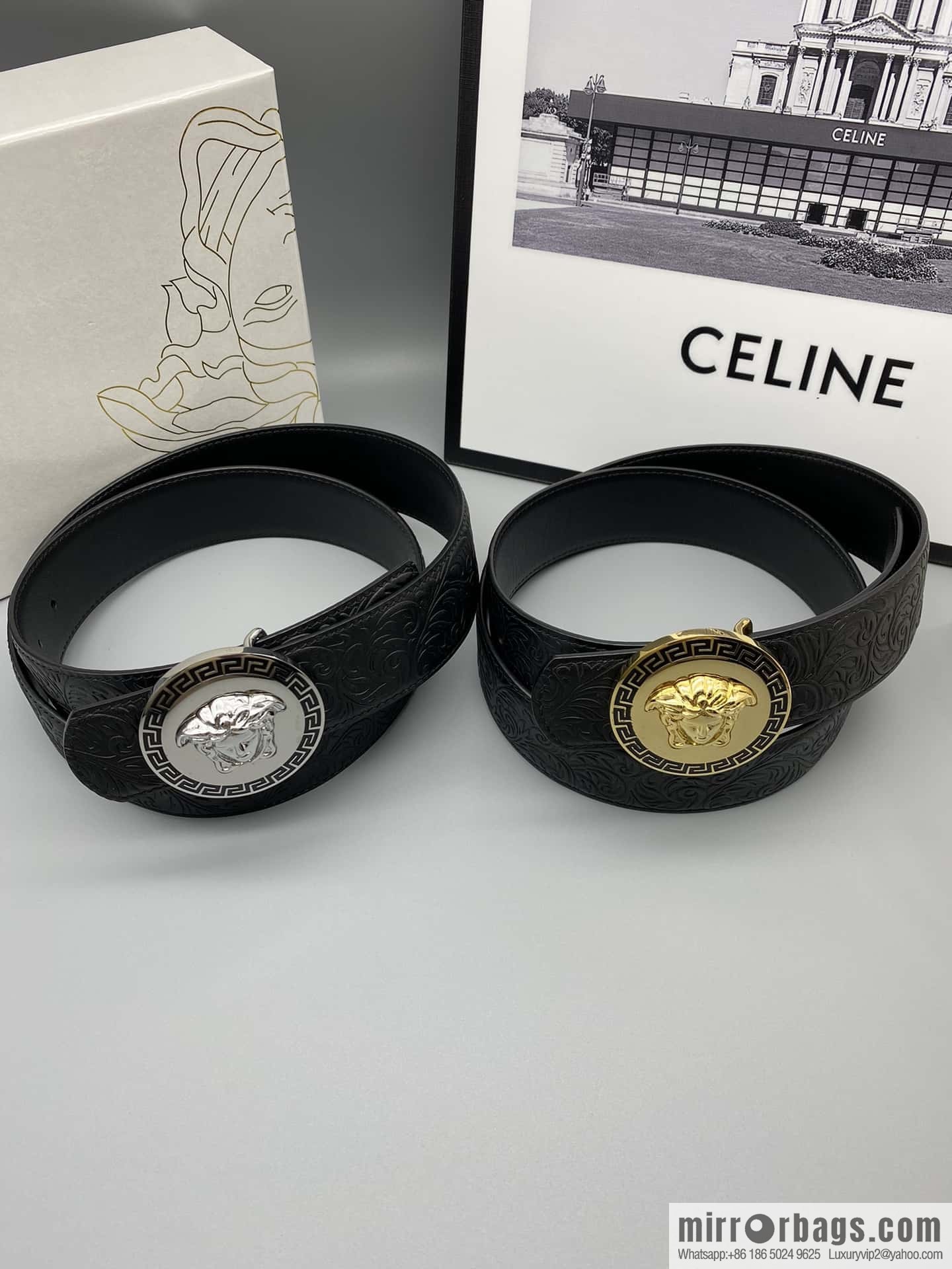 VERSACE Versace, Men's Black Cowhide Medusa Logo Belt 3.8CM