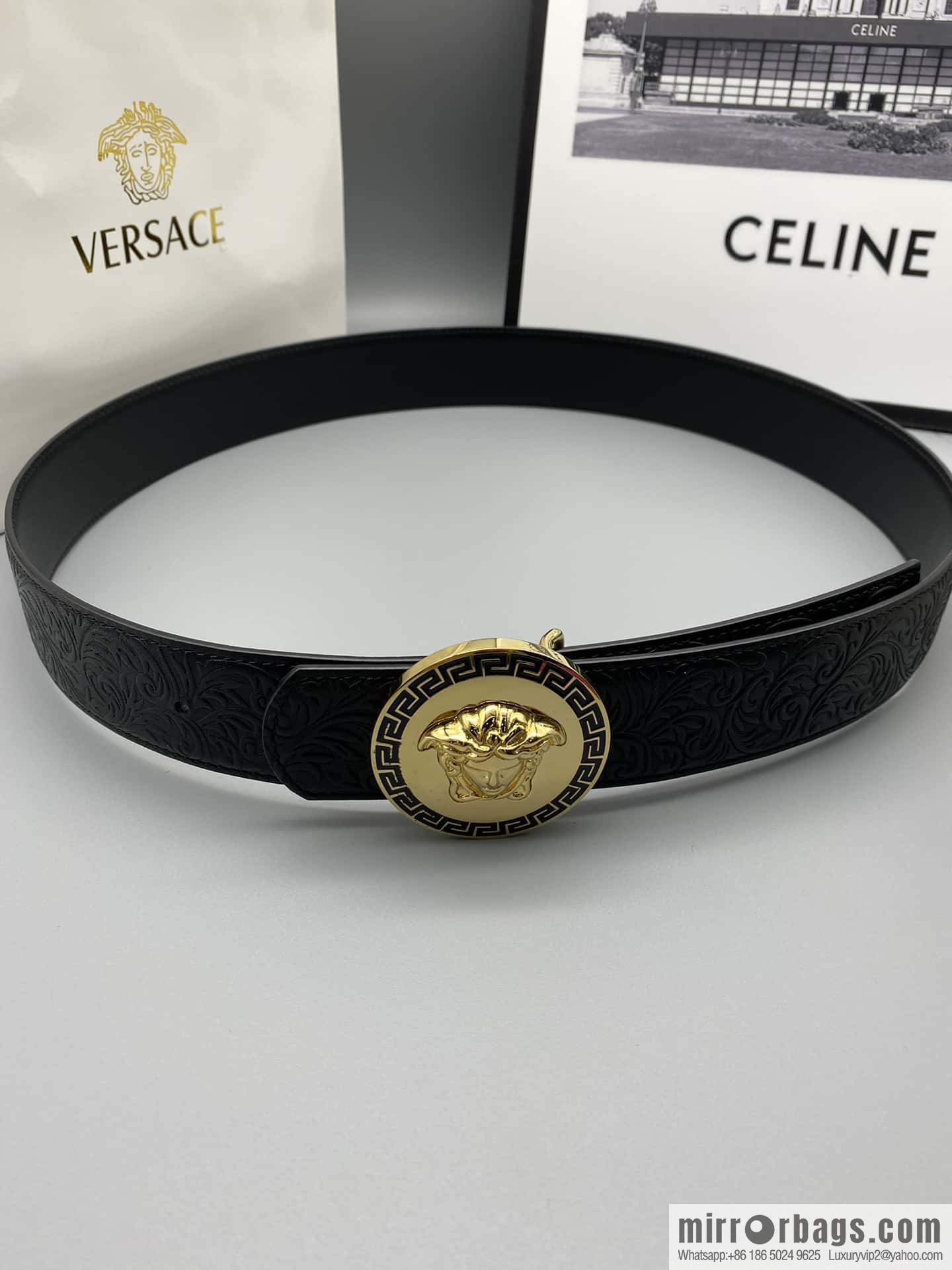 VERSACE Versace, Men's Black Cowhide Medusa Logo Belt 3.8CM