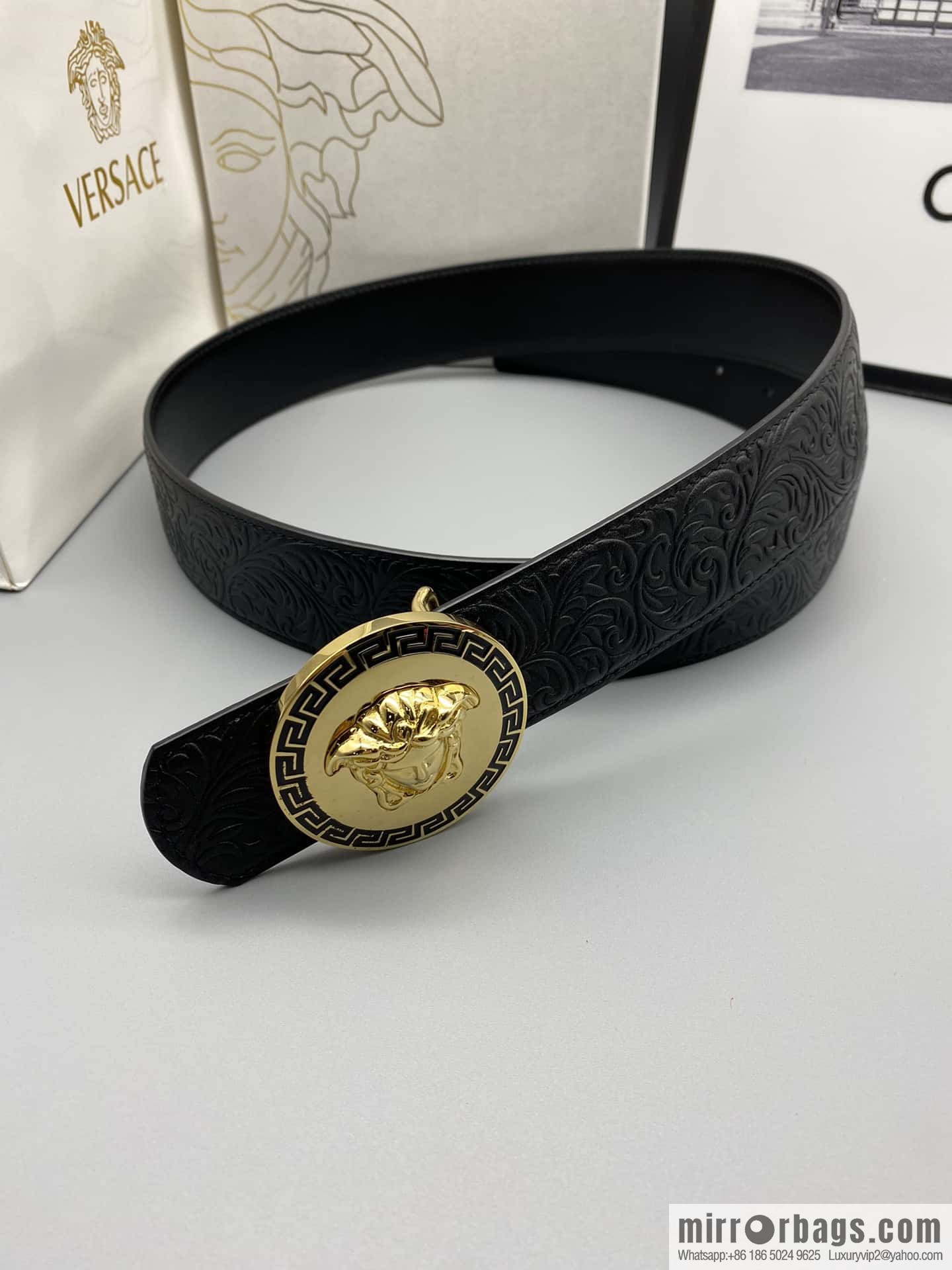 VERSACE Versace, Men's Black Cowhide Medusa Logo Belt 3.8CM