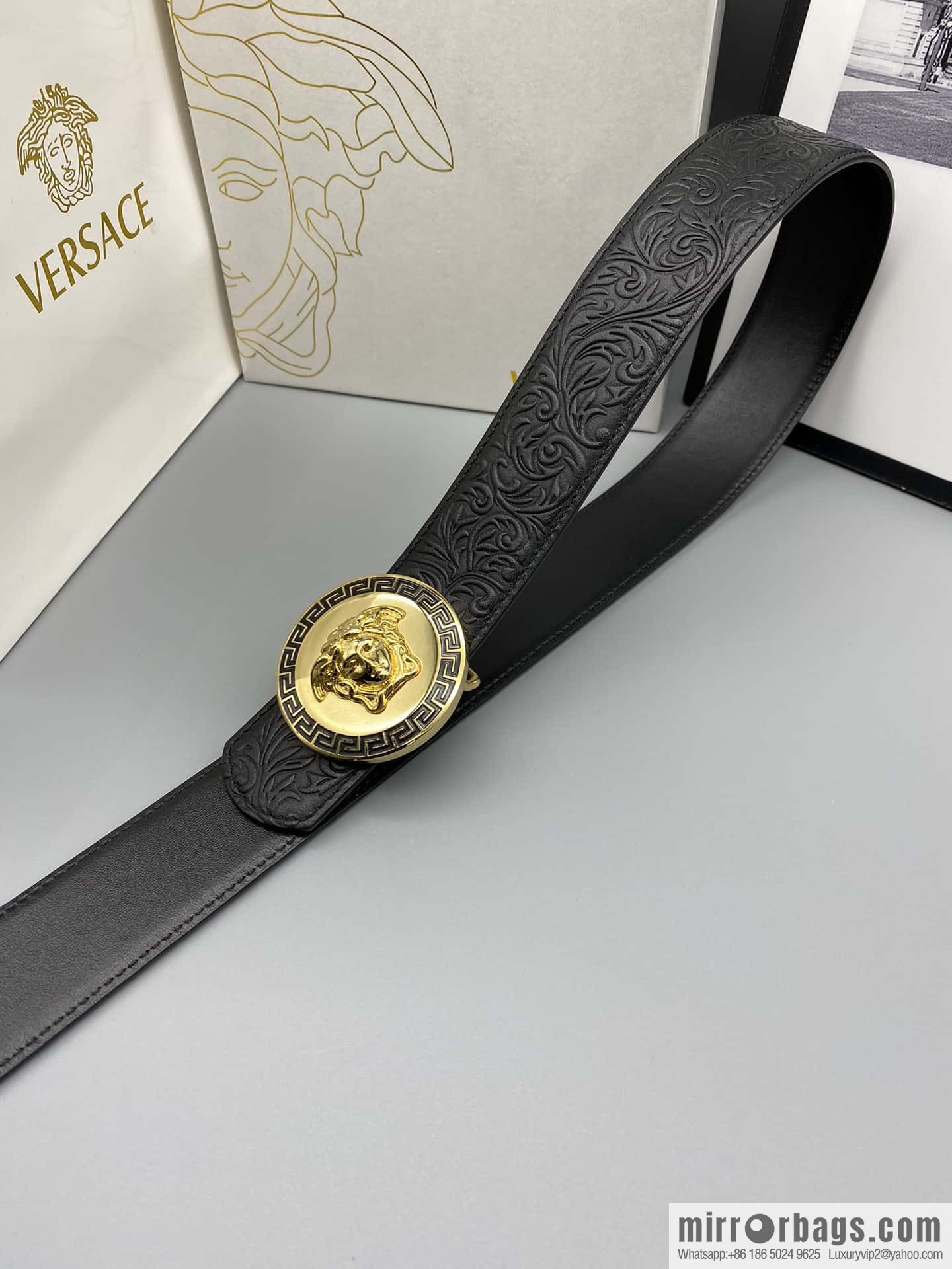 VERSACE Versace, Men's Black Cowhide Medusa Logo Belt 3.8CM