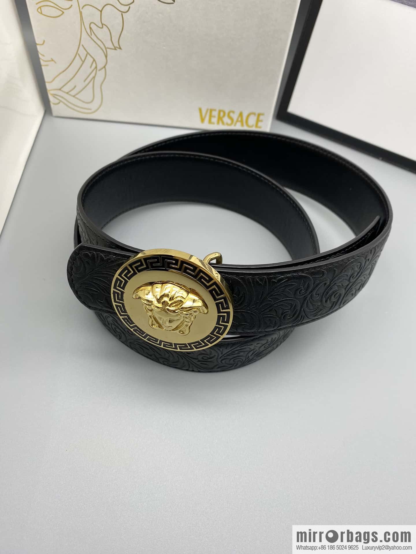 VERSACE Versace, Men's Black Cowhide Medusa Logo Belt 3.8CM