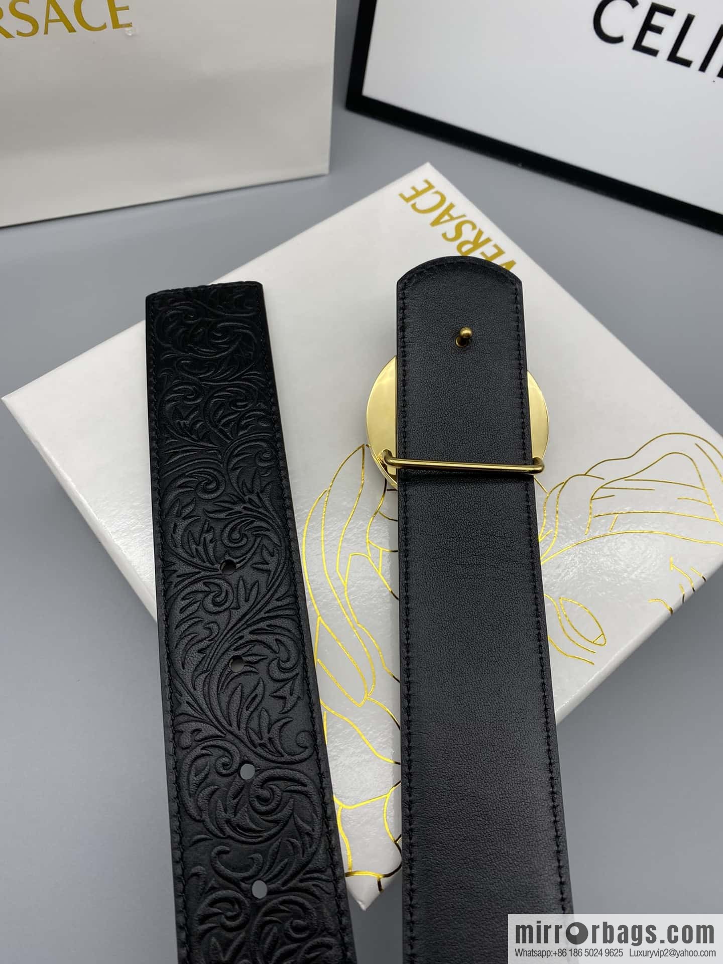 VERSACE Versace, Men's Black Cowhide Medusa Logo Belt 3.8CM