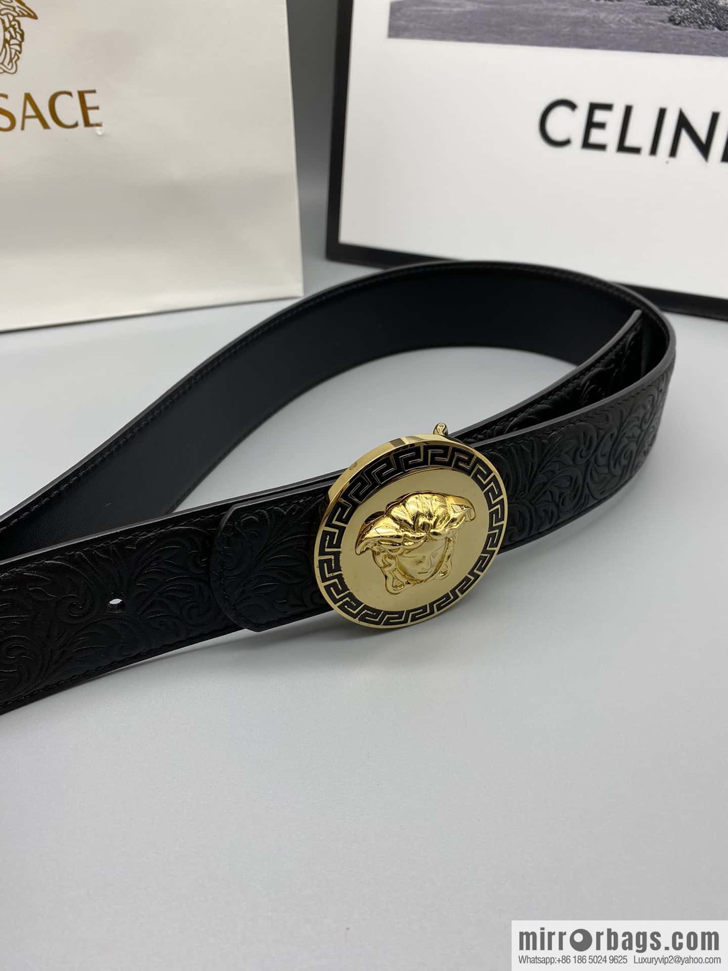 VERSACE Versace, Men's Black Cowhide Medusa Logo Belt 3.8CM