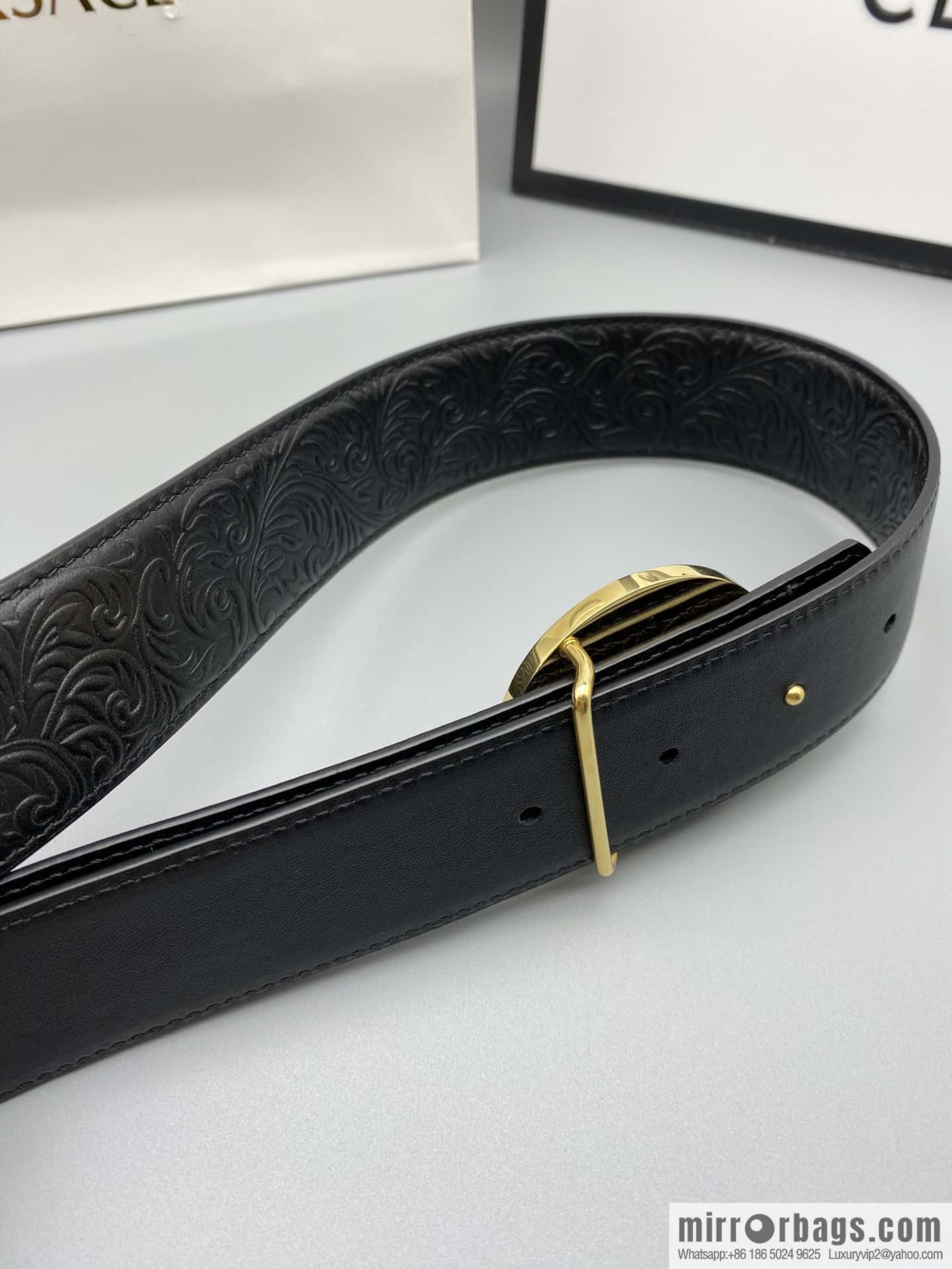 VERSACE Versace, Men's Black Cowhide Medusa Logo Belt 3.8CM