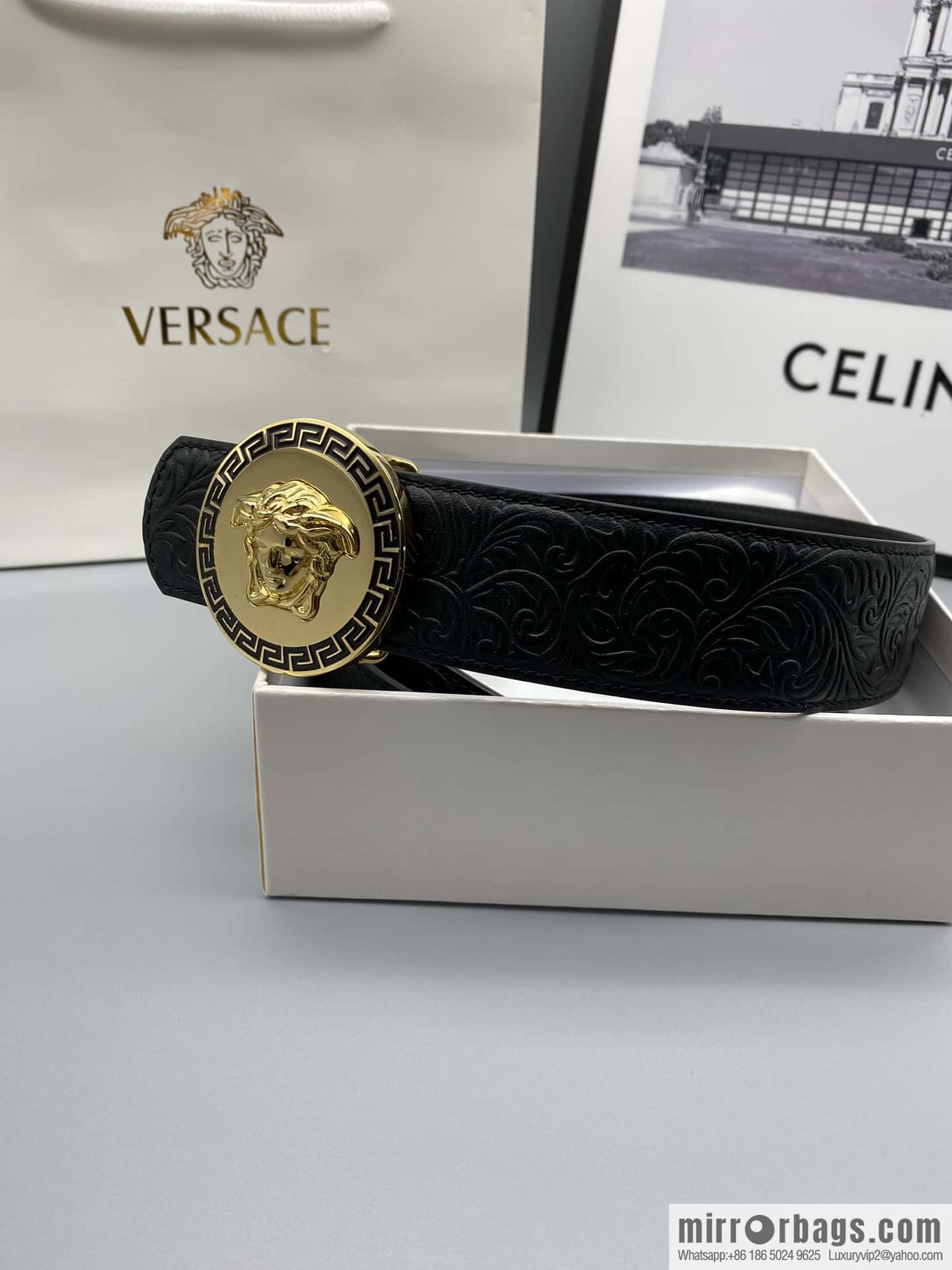 VERSACE Versace, Men's Black Cowhide Medusa Logo Belt 3.8CM