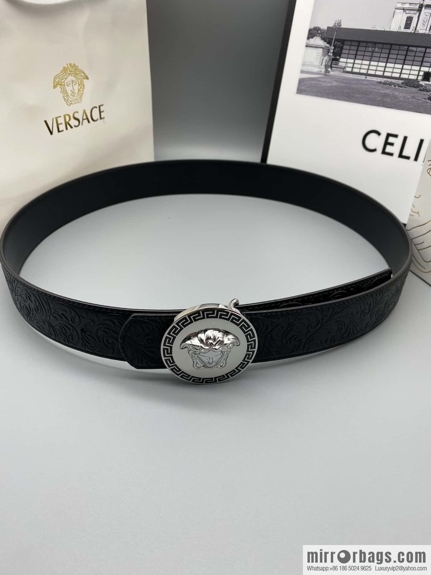 VERSACE Versace, Men's Black Cowhide Medusa Logo Belt 3.8CM