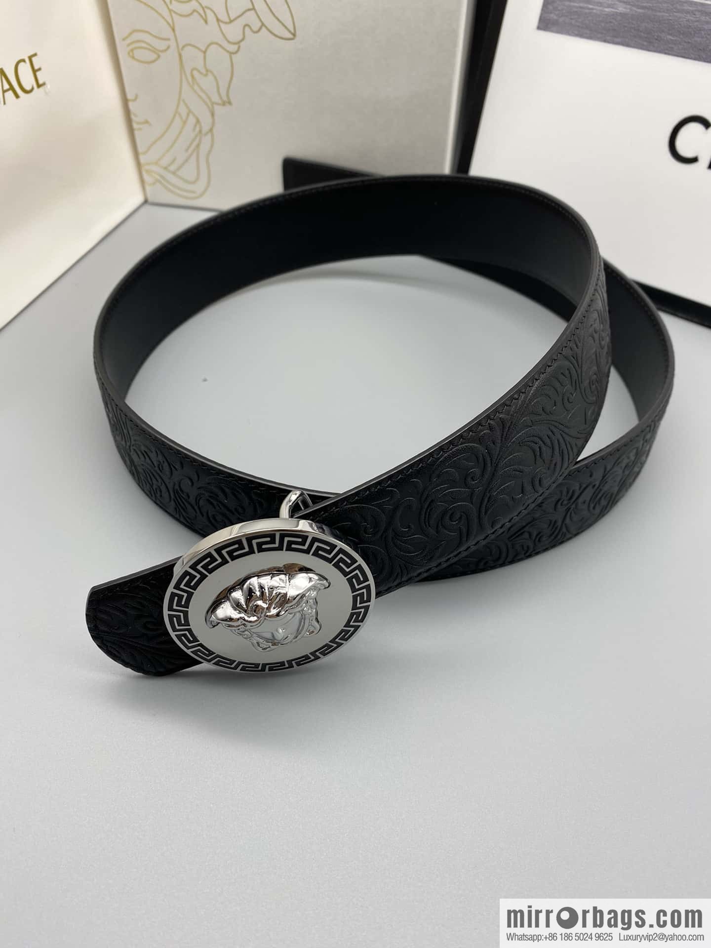 VERSACE Versace, Men's Black Cowhide Medusa Logo Belt 3.8CM