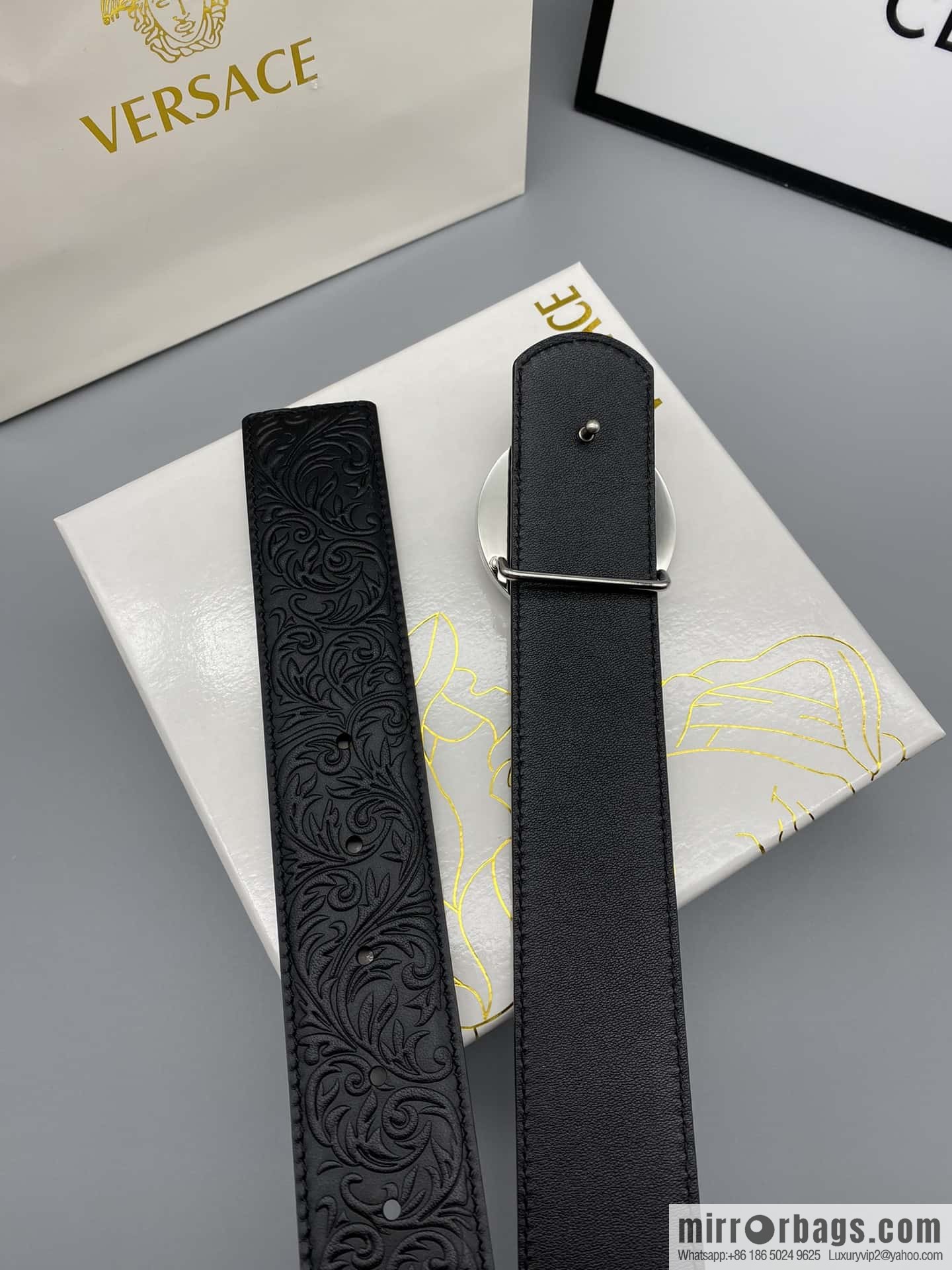 VERSACE Versace, Men's Black Cowhide Medusa Logo Belt 3.8CM